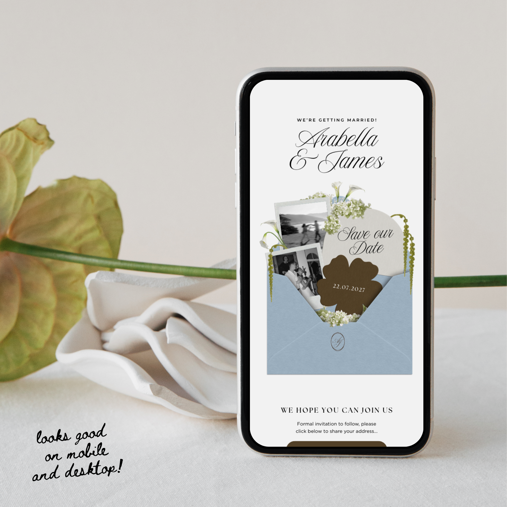 Save The Date Wedding Website Template (Brown & Dusty Blue)