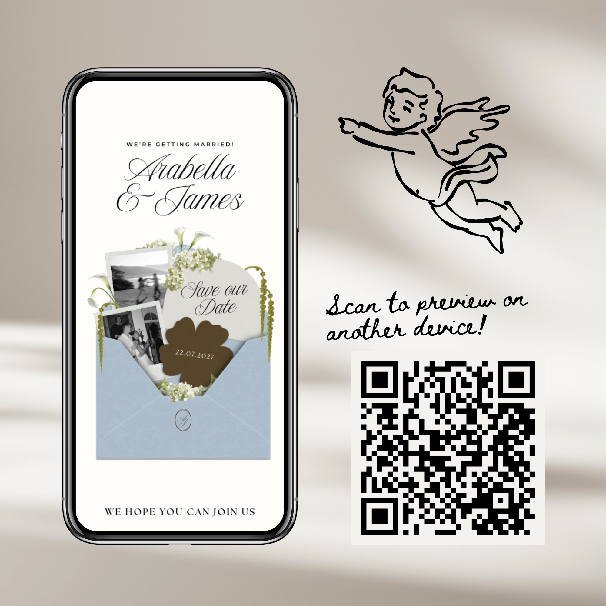 Save The Date Wedding Website Template (Brown & Dusty Blue)