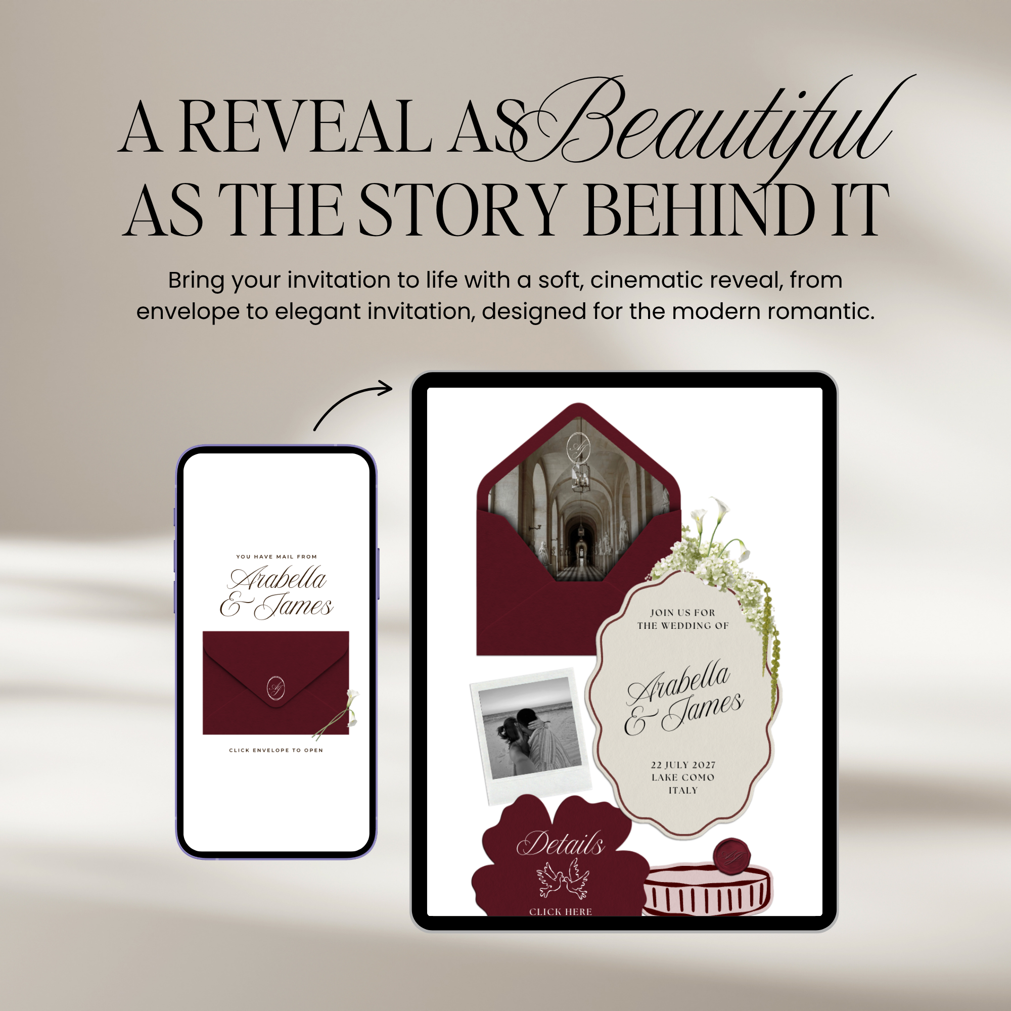 Wedding Website Template with RSVP (Burgundy & Ivory)