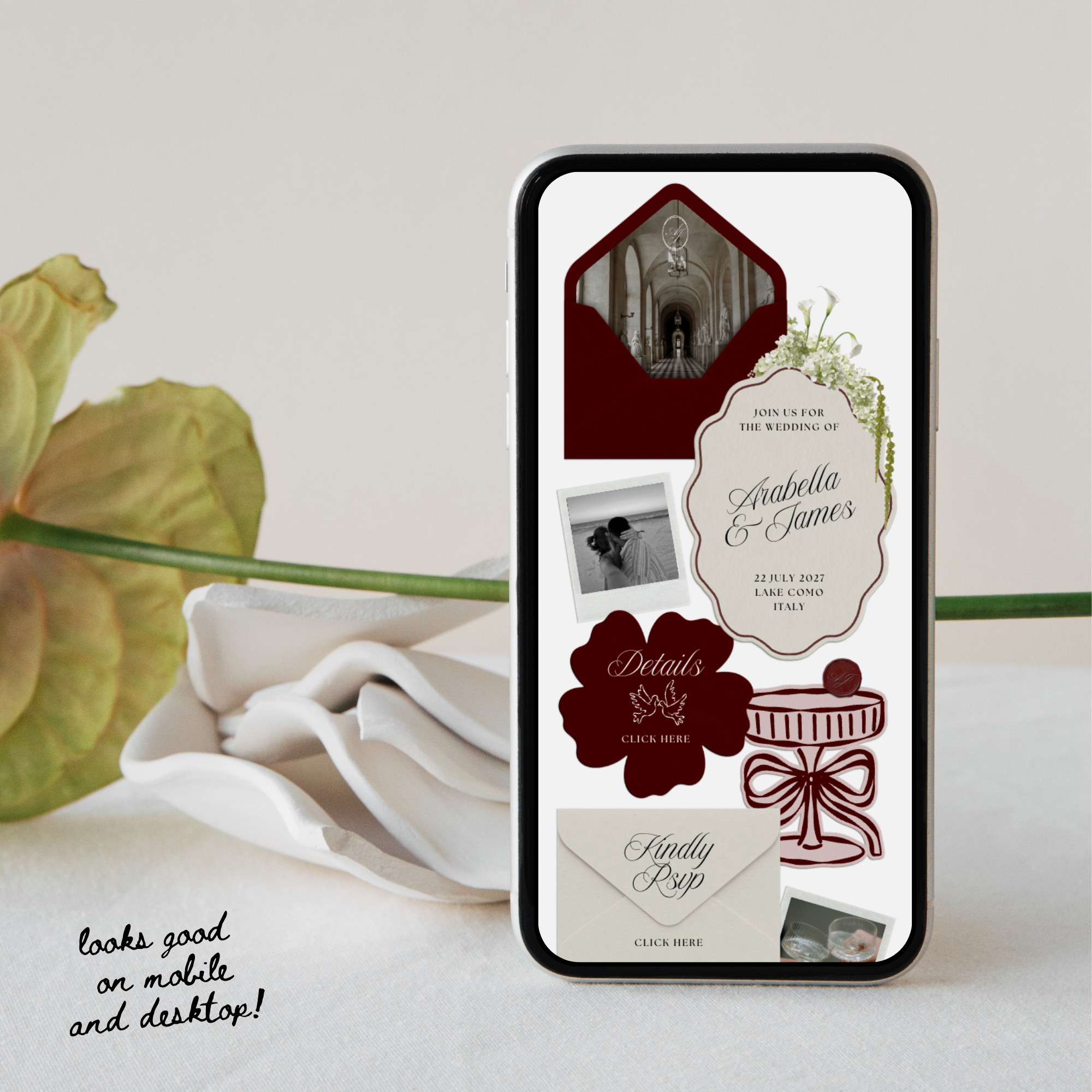 Wedding Website Template with RSVP (Burgundy & Ivory)
