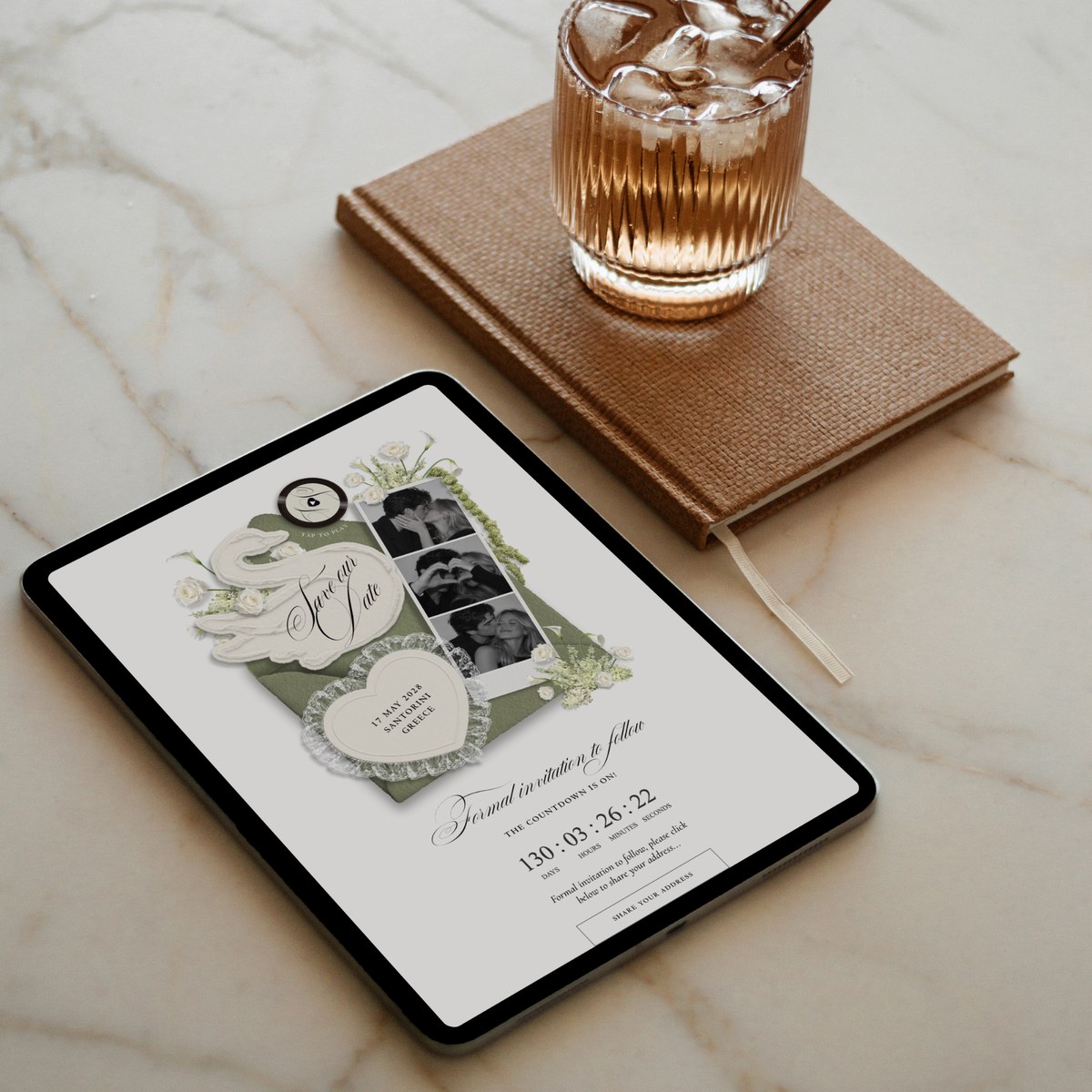 Save The Date Wedding Website Template (Envelope 05 - Sage Green + Ivory)