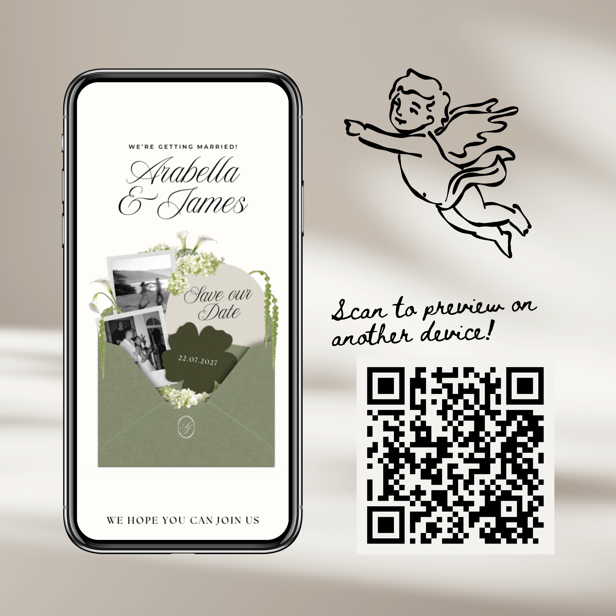 Save The Date Wedding Website Template (Sage & Ivory)
