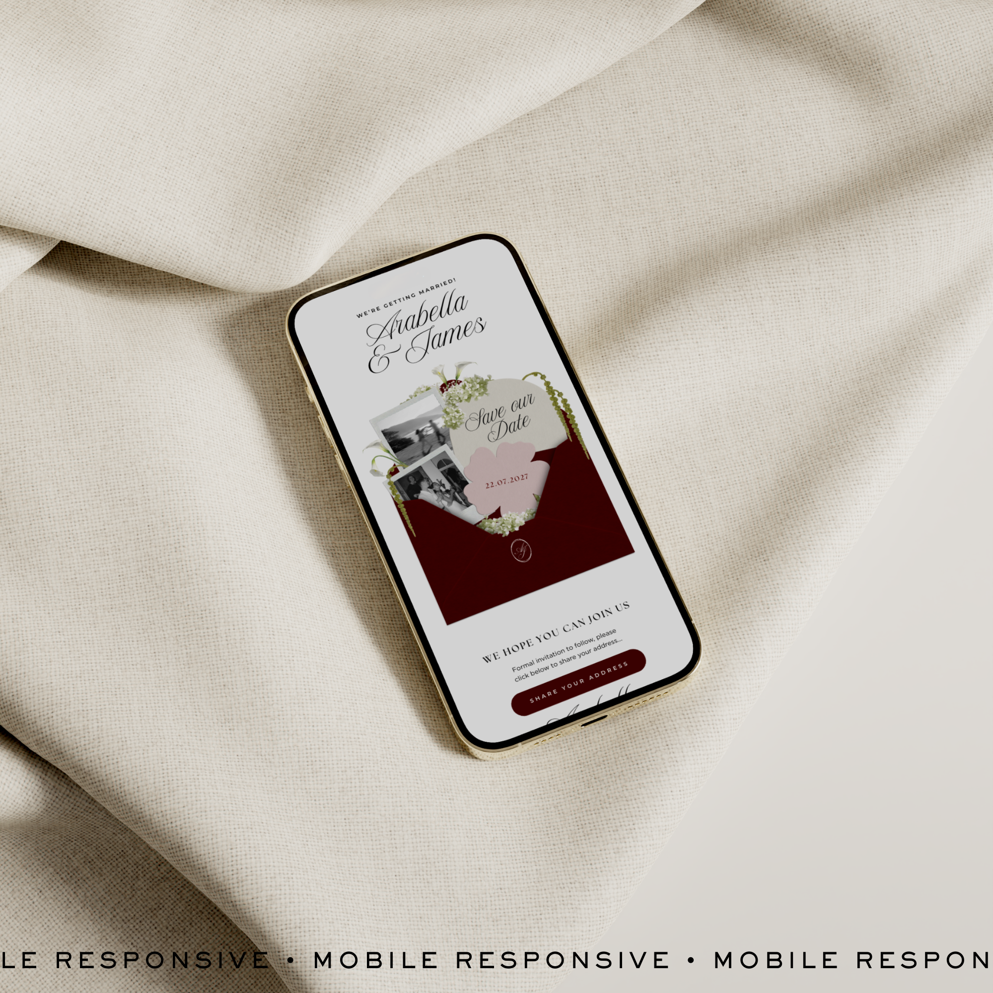 Save The Date Wedding Website Template (Burgundy & Ivory)