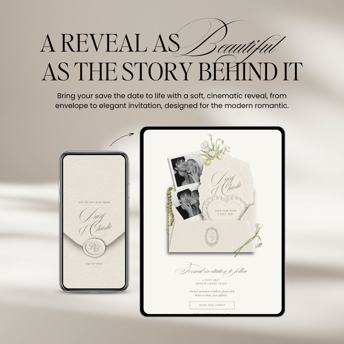 Save The Date Wedding Website Template (Envelope 07 - Ivory)