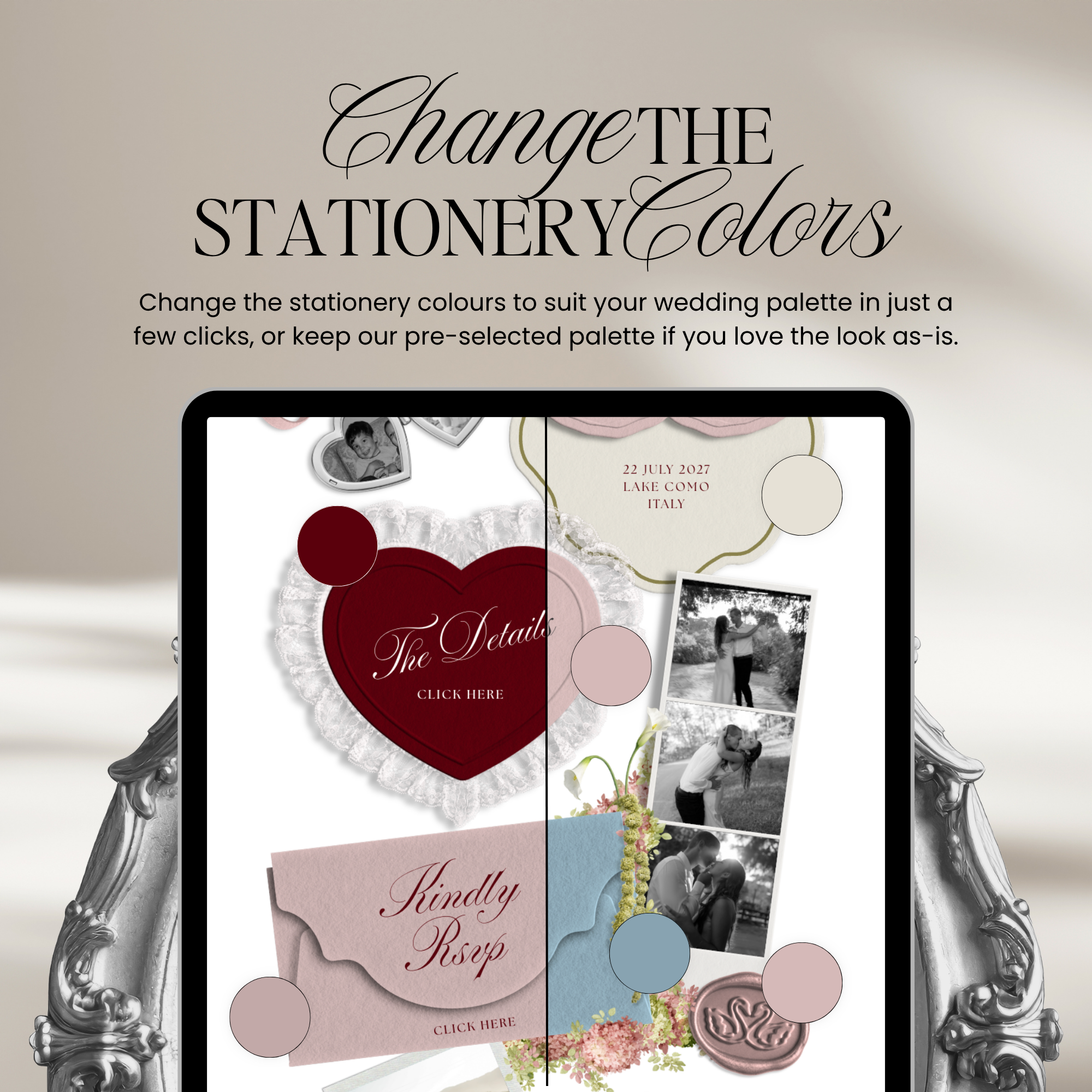 Wedding Website Template with RSVP (Envelope 04 - Olive Green & Burgundy)