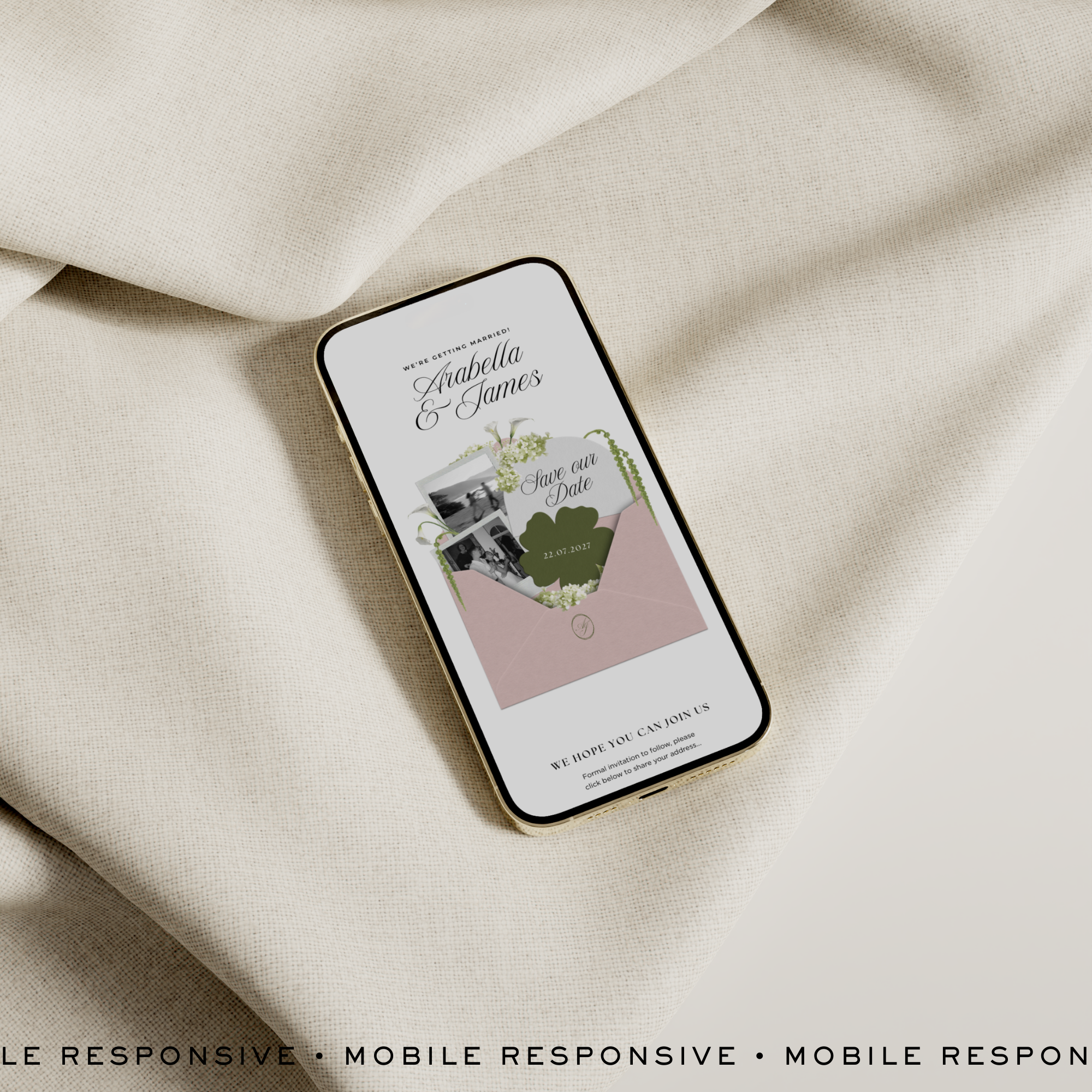 Save The Date Wedding Website Template (Pink & Green)