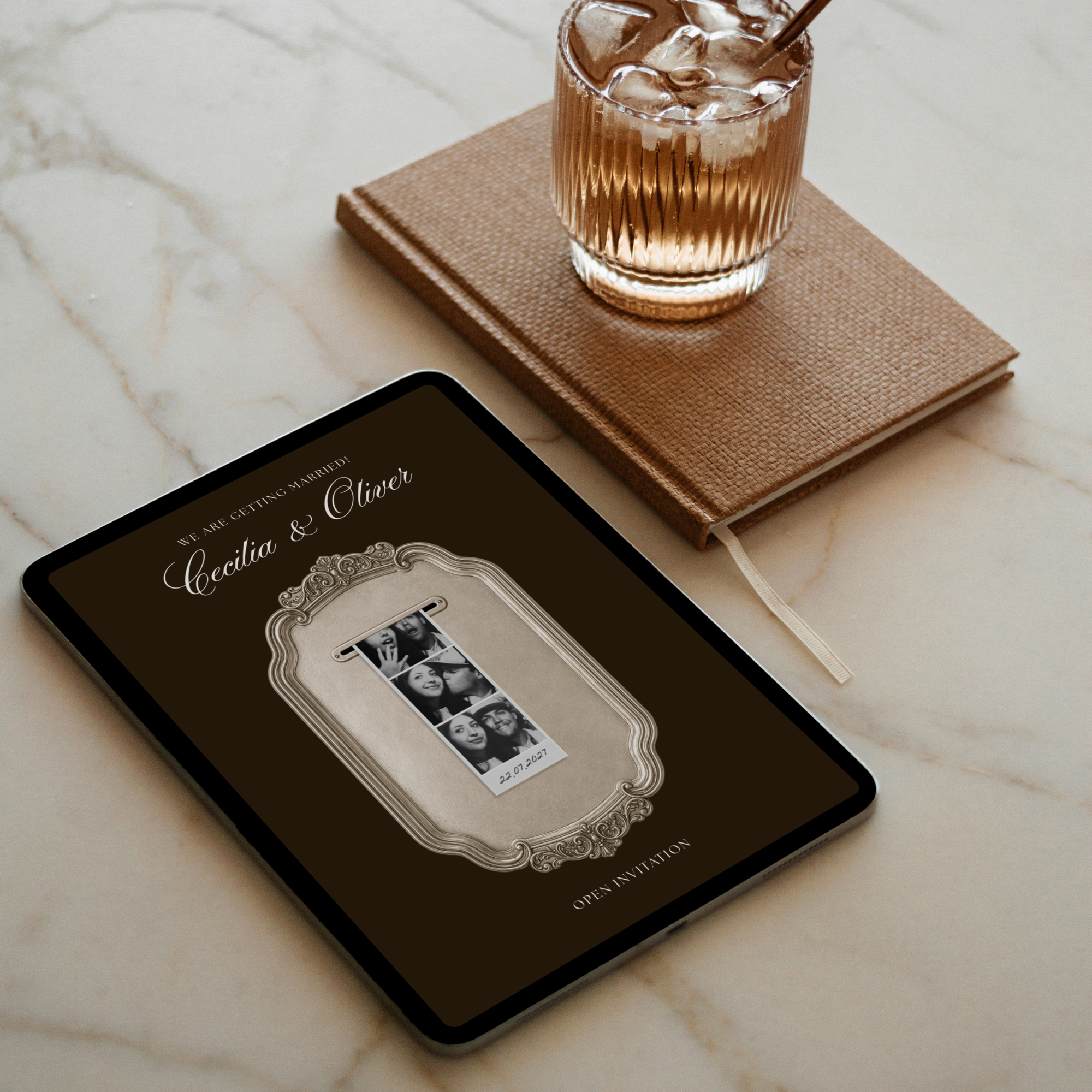 Save The Date Wedding Website Template (Photo Booth Animation 01 - Brown)