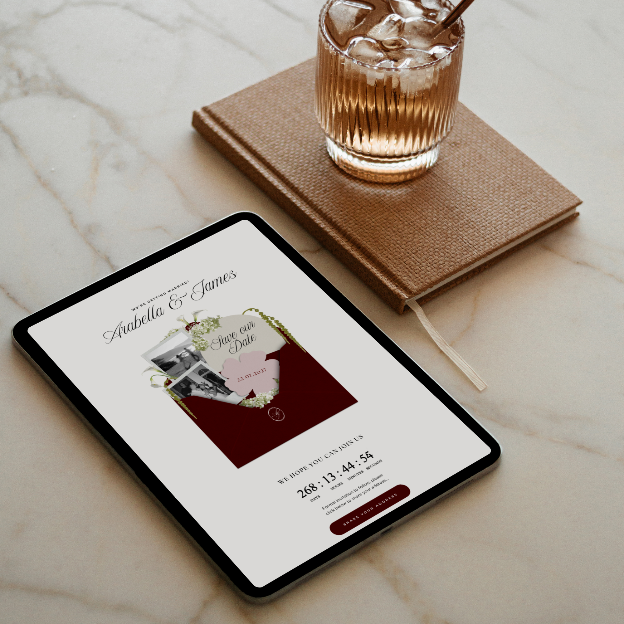 Save The Date Wedding Website Template (Burgundy & Ivory)