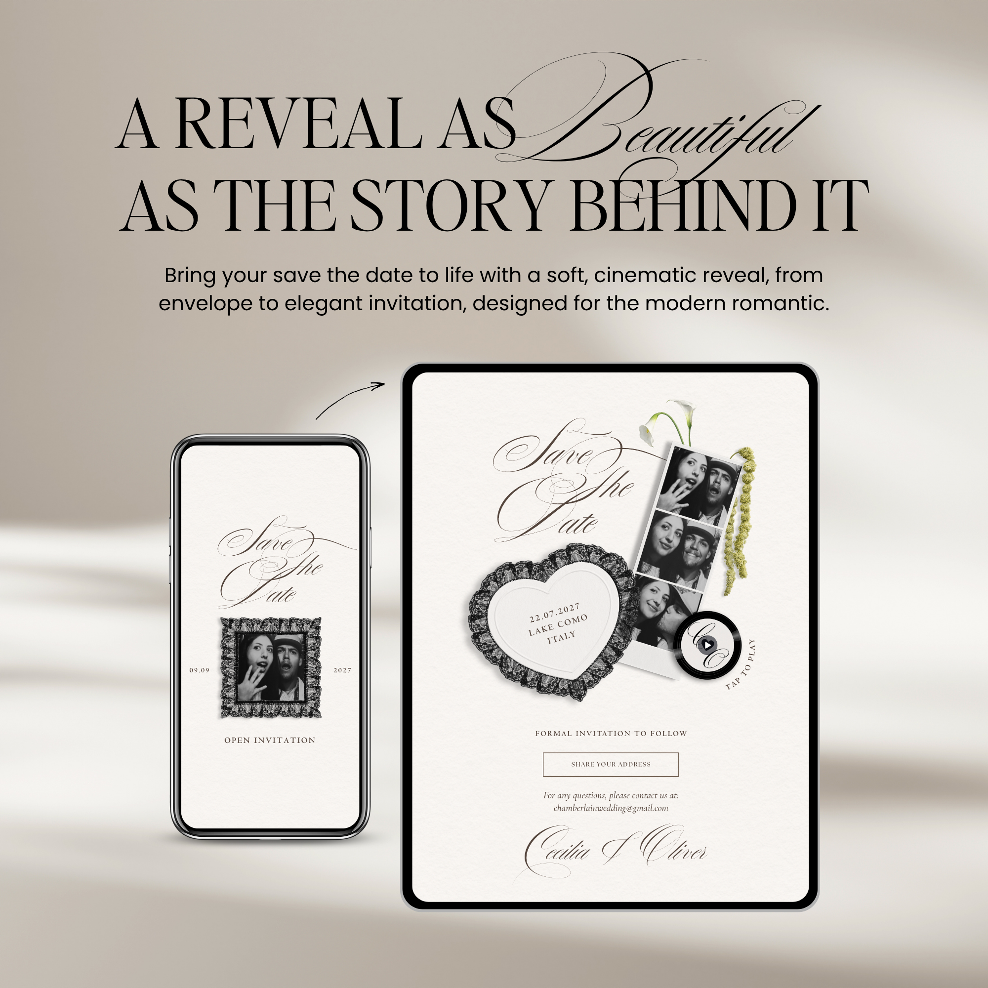 Save The Date Website Template (Romantic 01 - Ivory & Black)