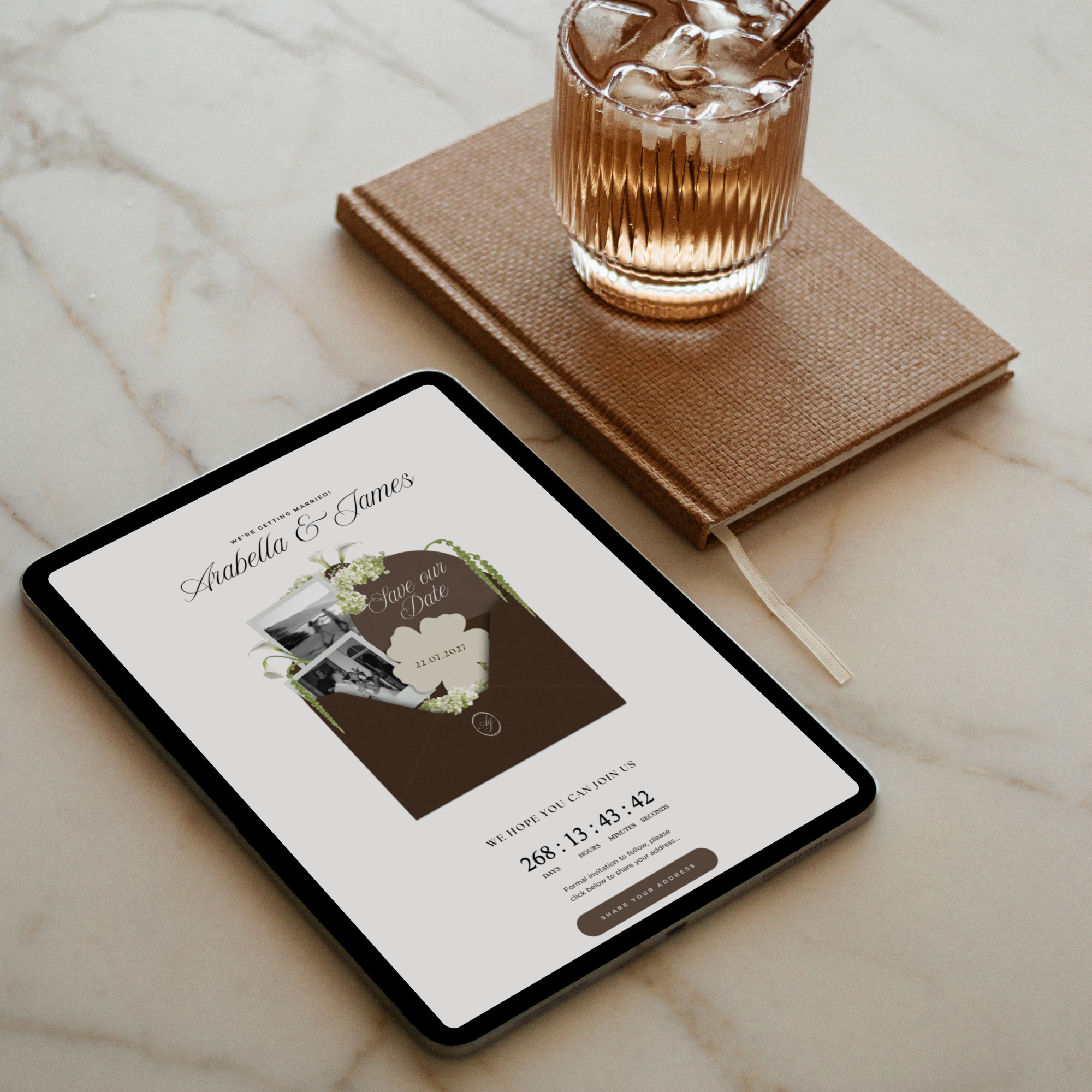 Save The Date Wedding Website Template (Brown & Ivory)