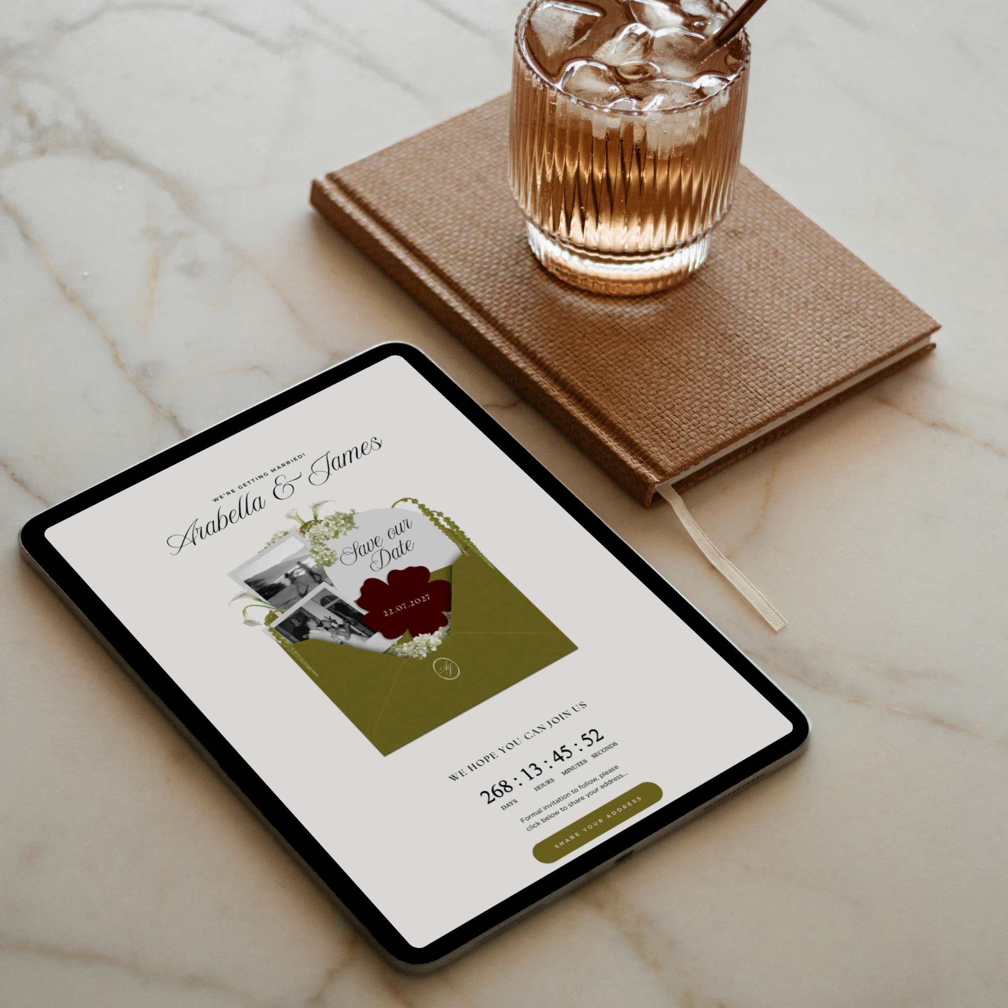 Save The Date Wedding Website Template (Olive Green & Burgundy)