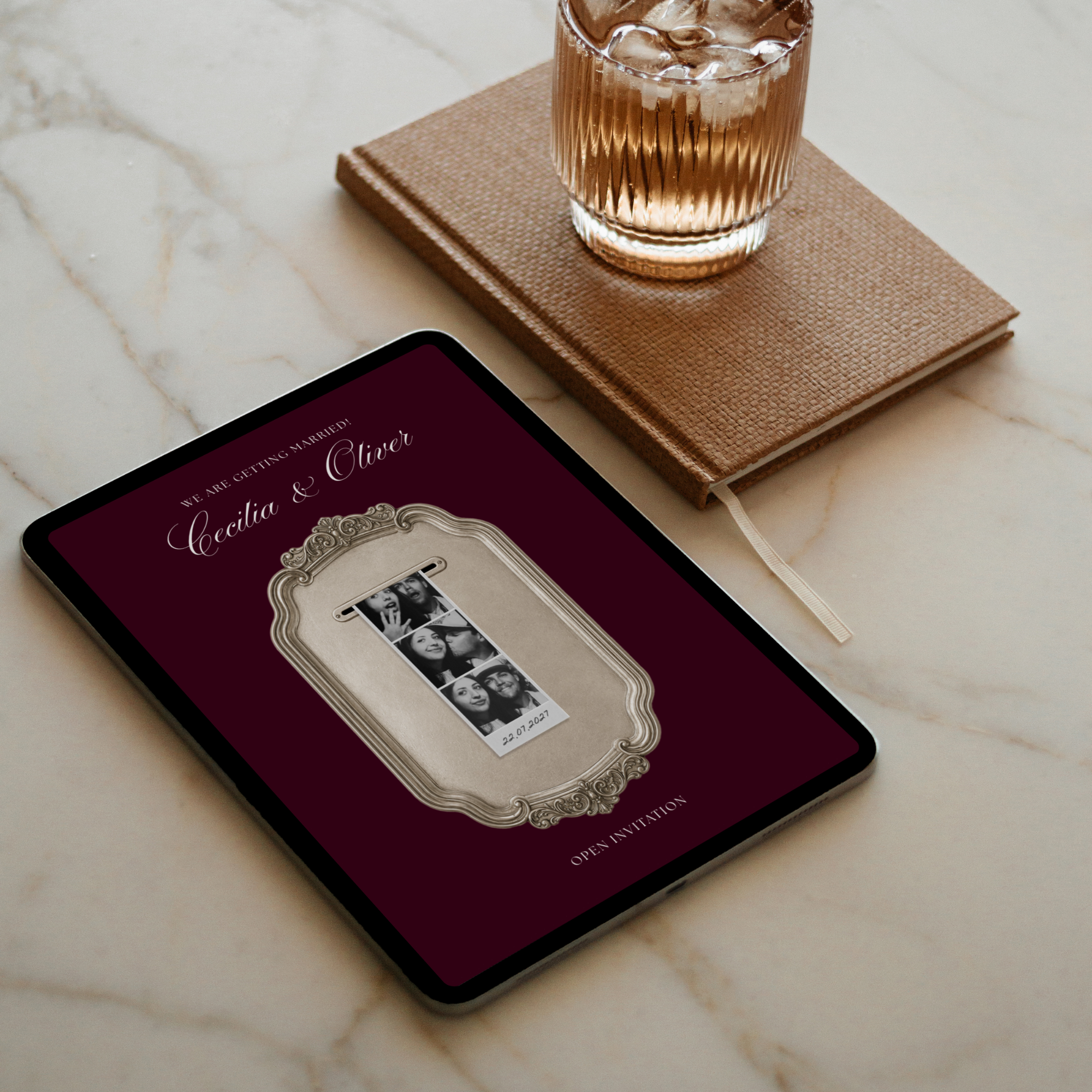 Wedding Website Template with RSVP (Photo Booth 01 - Burgundy)