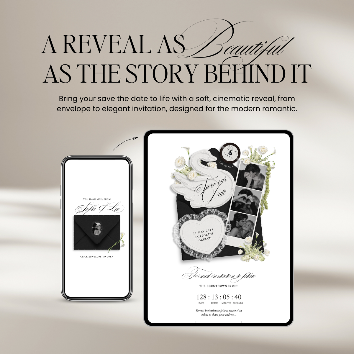 Save The Date Wedding Website Template (Envelope 05 - Black + White)