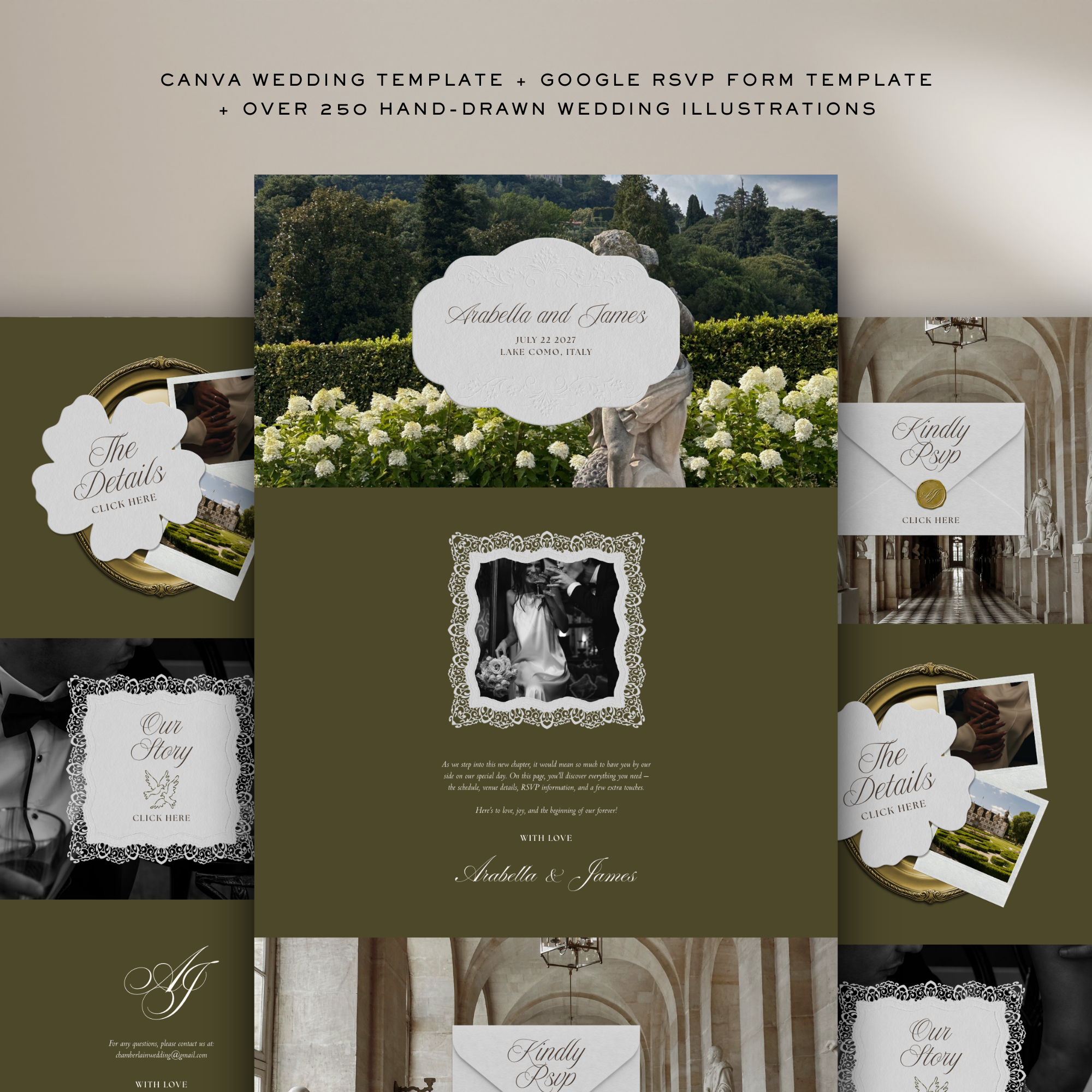 Old Money Wedding Website Template with RSVP (Olive)