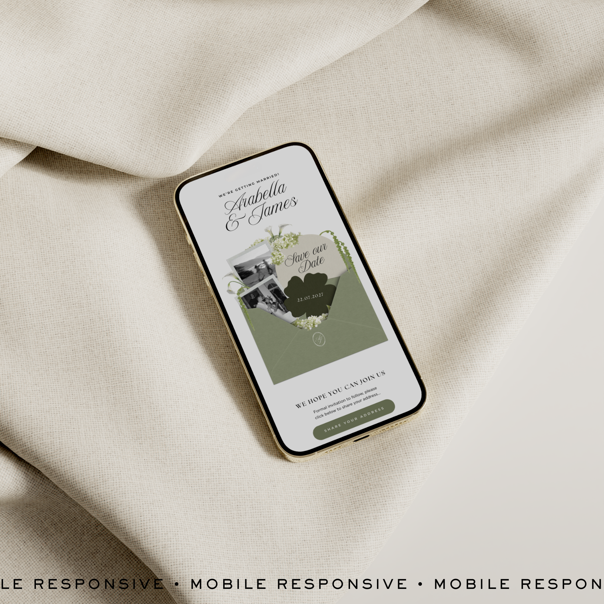 Save The Date Wedding Website Template (Sage & Ivory)