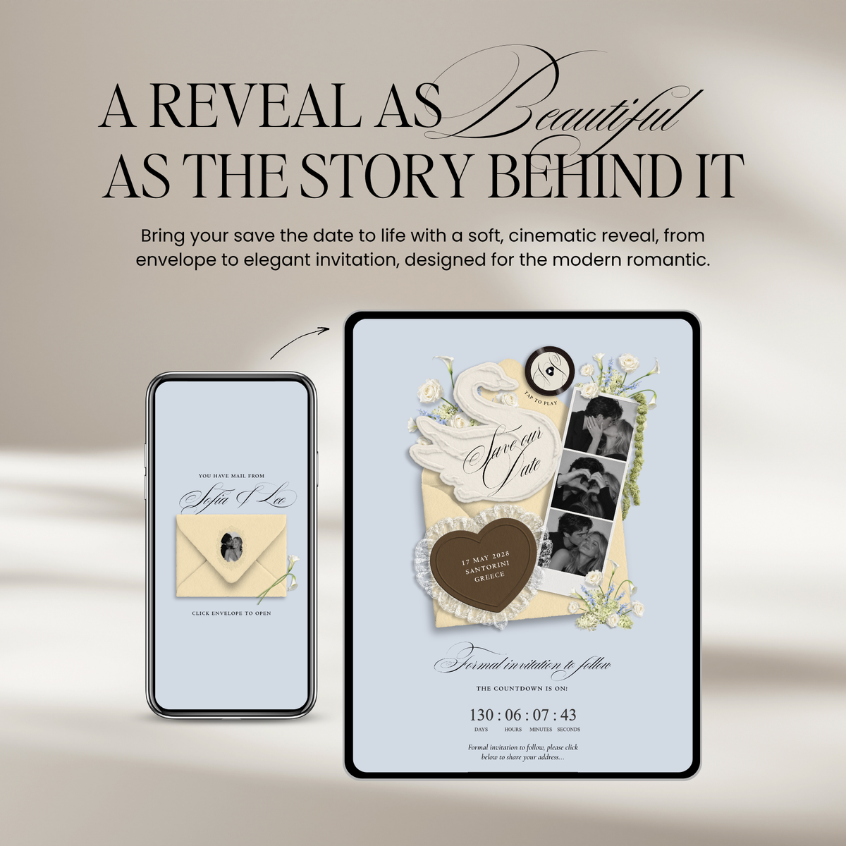 Save The Date Wedding Website Template (Envelope 05 - Yellow, Blue + Brown)