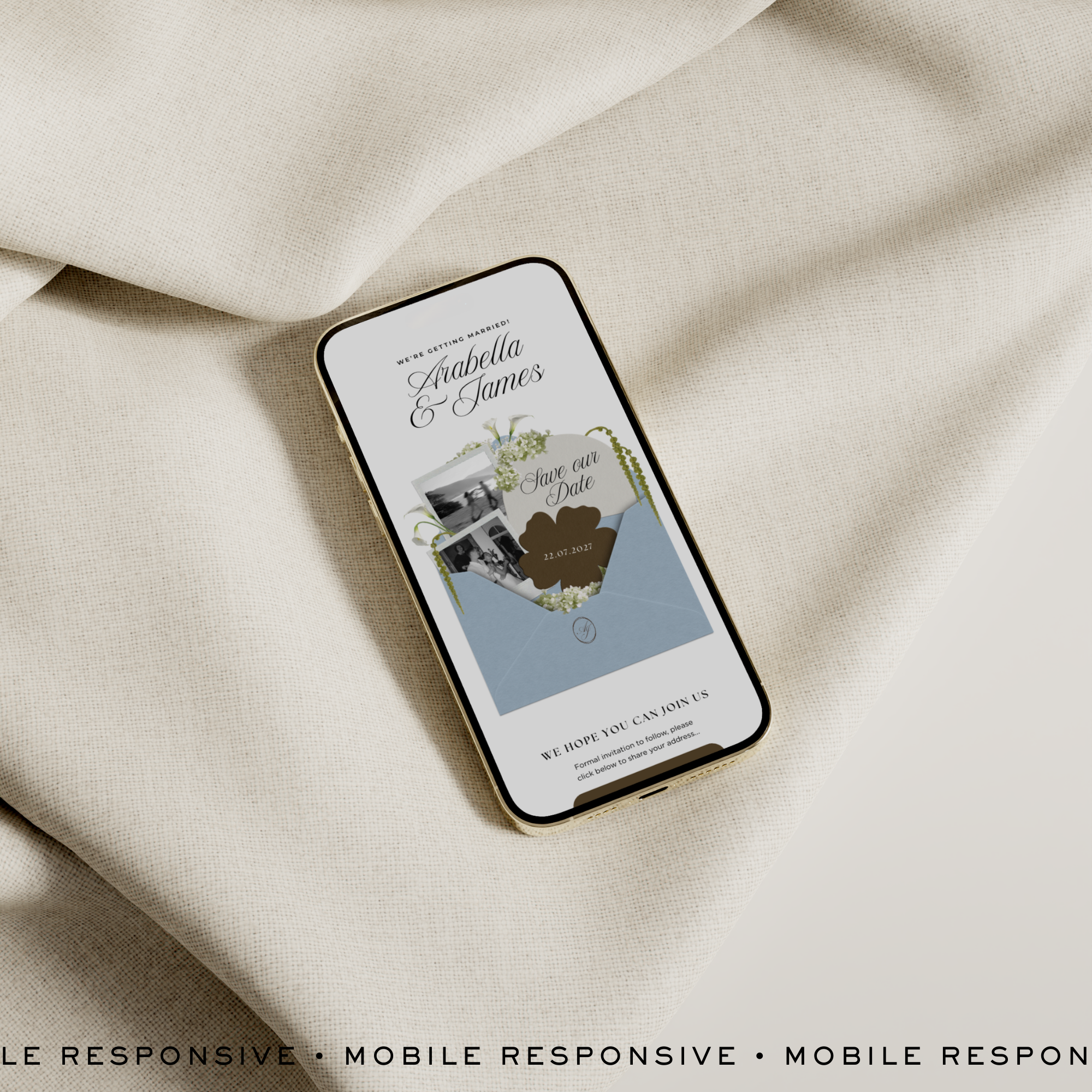 Save The Date Wedding Website Template (Brown & Dusty Blue)