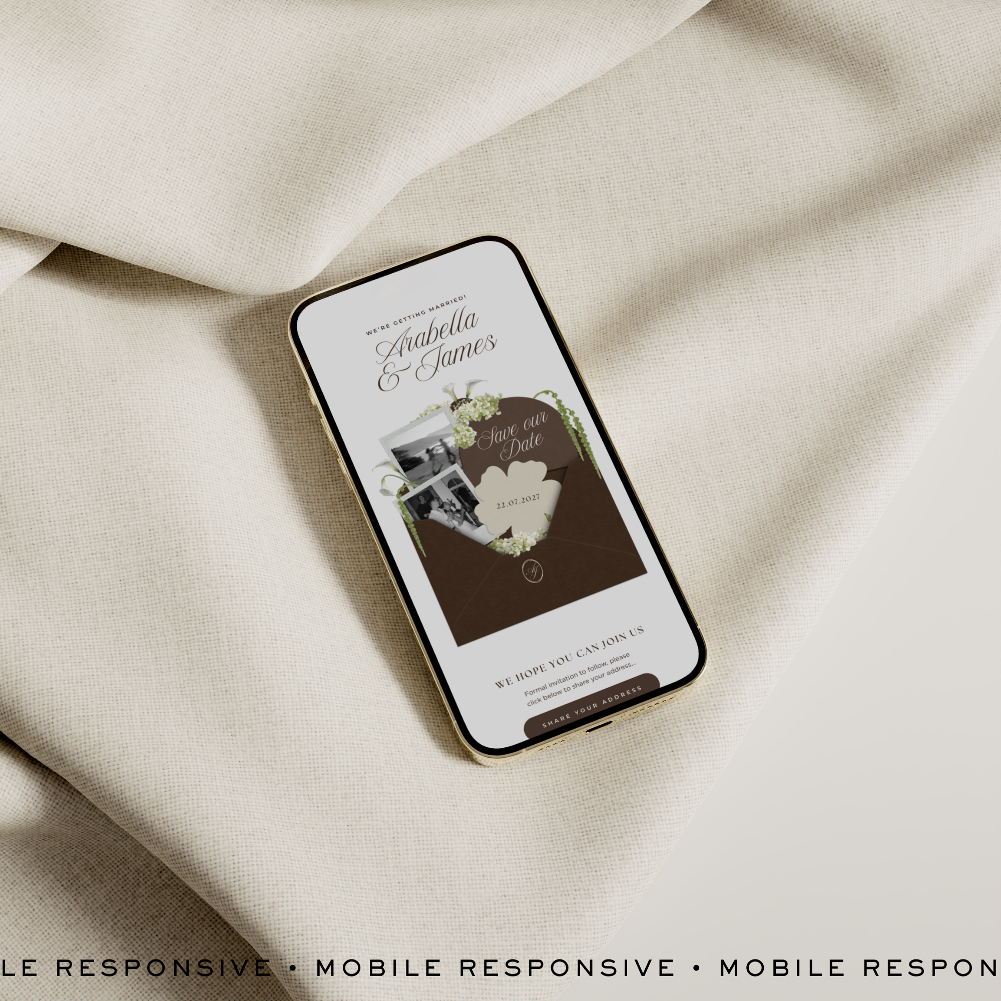 Classic Save The Date Wedding Website Template (Brown & Ivory)