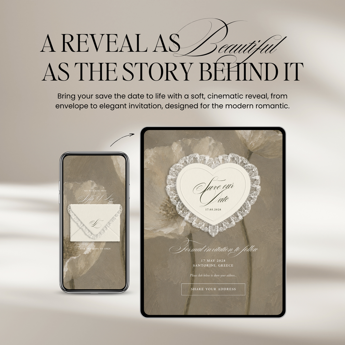 Lace Heart Save The Date Website Template (Lace 0203)
