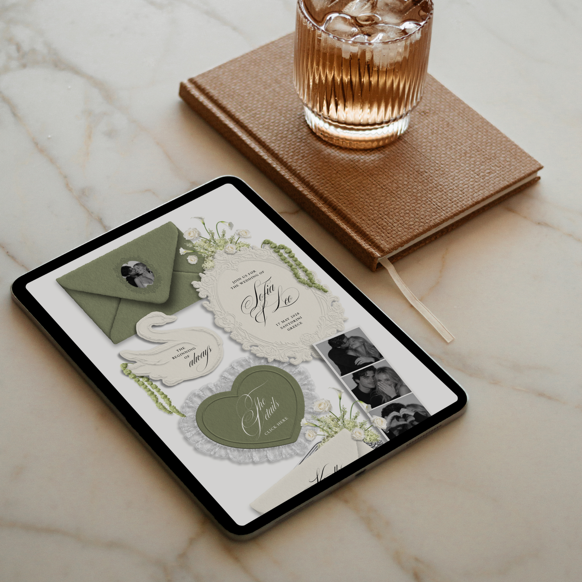 Wedding Website Template with RSVP (Envelope 05 - Sage Green + Ivory)