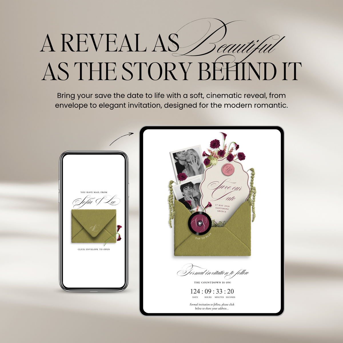 Save The Date Wedding Website Template (Envelope 06 - Chartreuse, Pink + Burgundy)