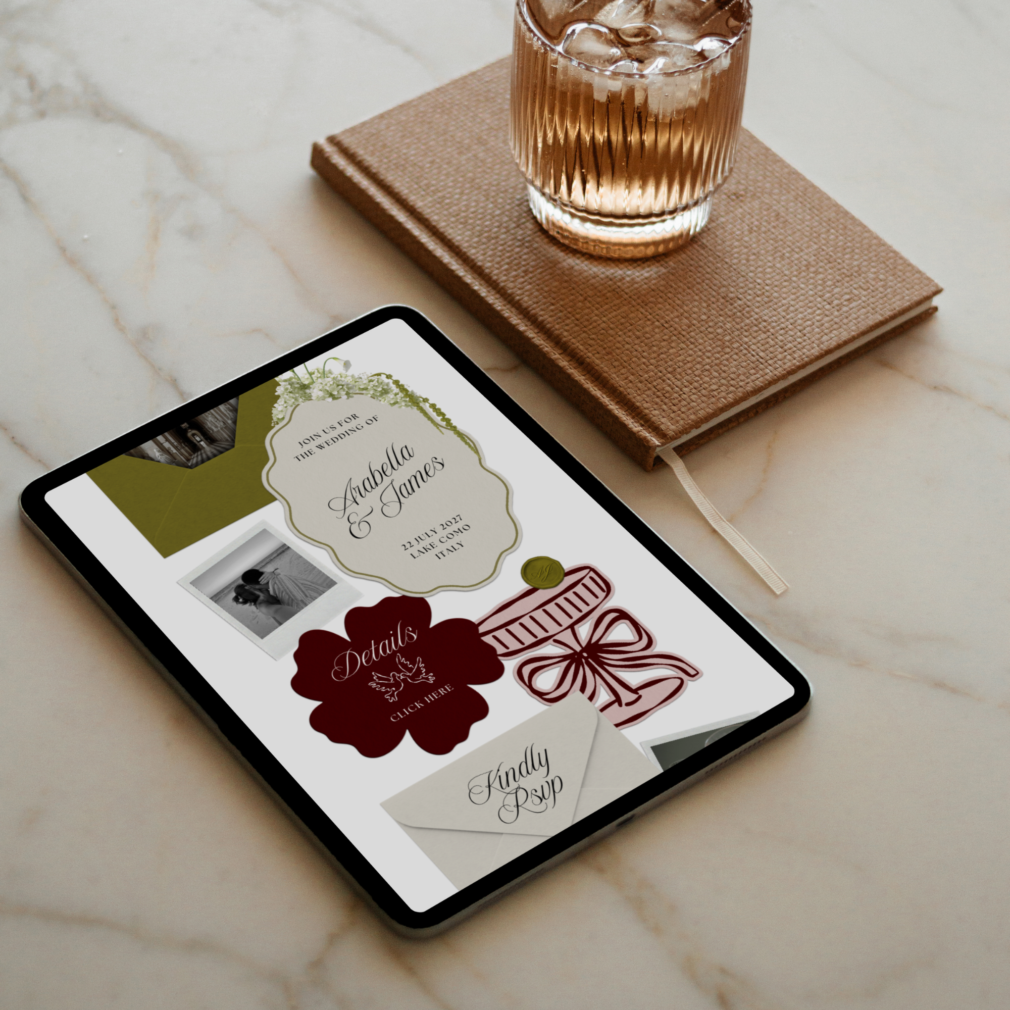 Wedding Website Template with RSVP (Olive Green & Burgundy)