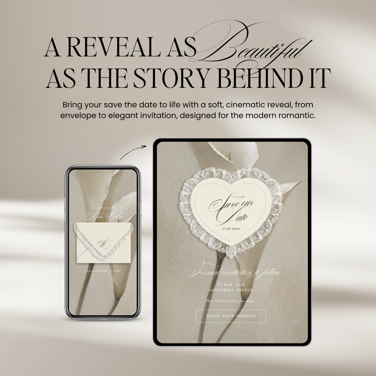 Lace Heart Save The Date Website Template (Lace 0201)