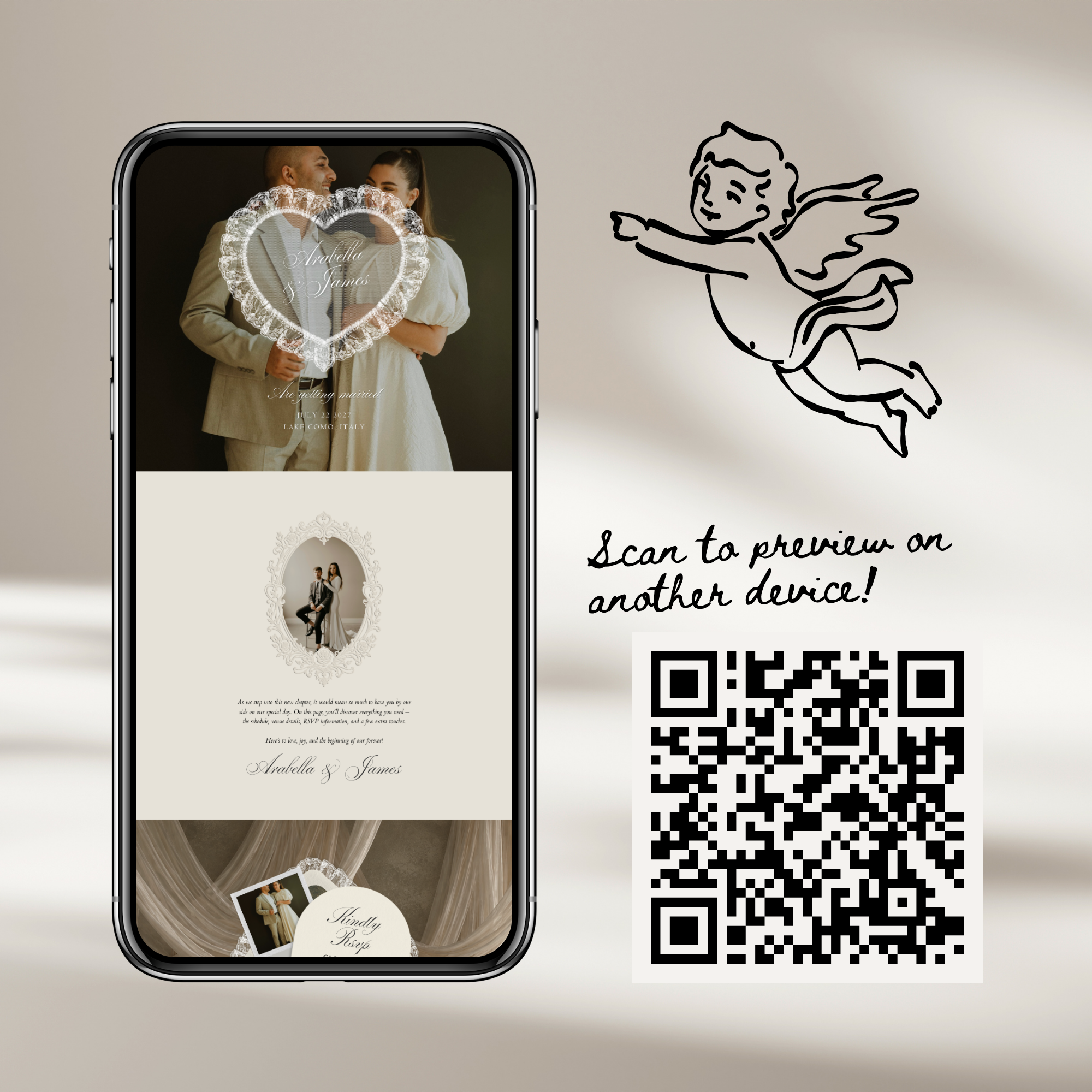 Old Money Lace Wedding Website Template with RSVP (Lace 04)