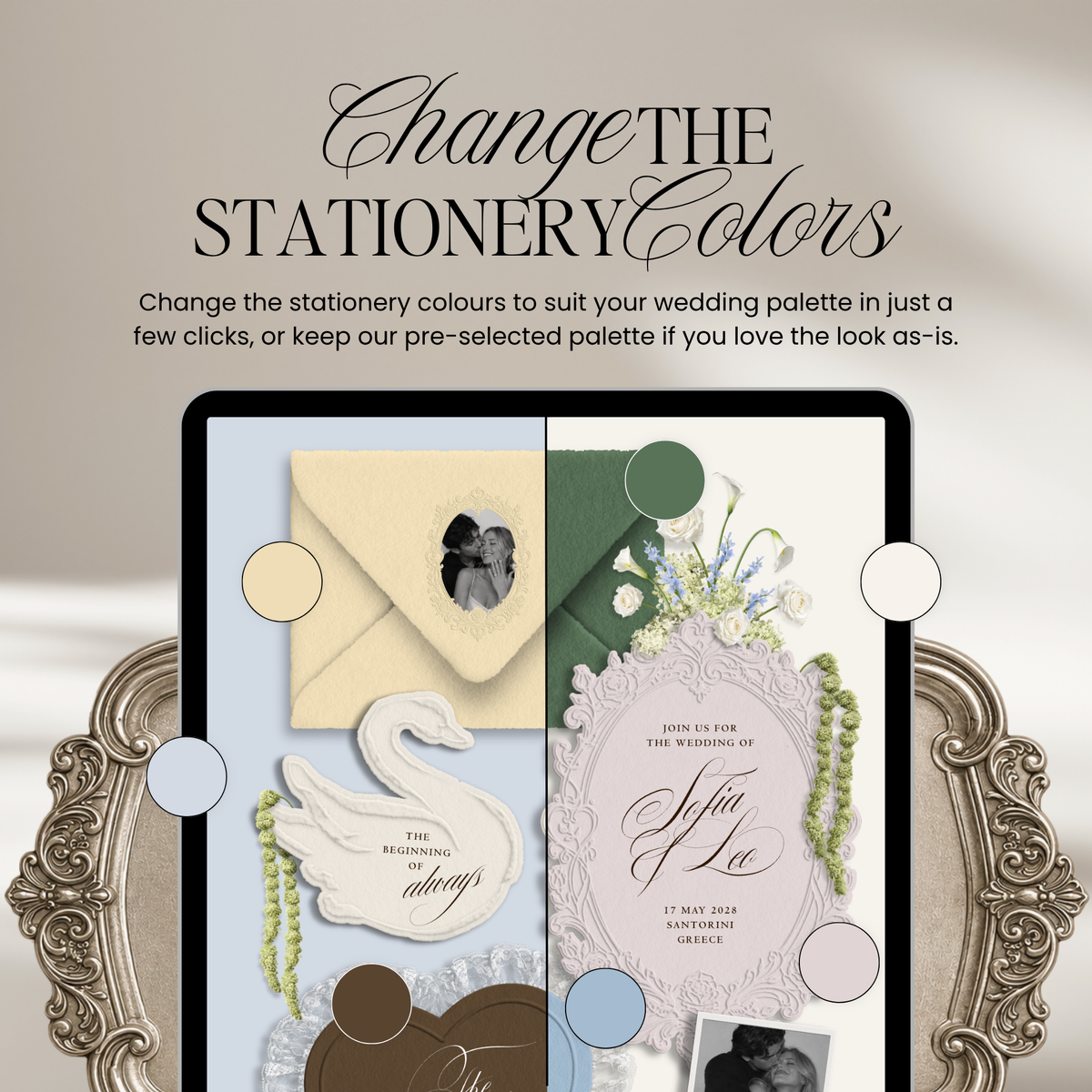 Wedding Website Template with RSVP (Envelope 05 - yellow, blue + brown)