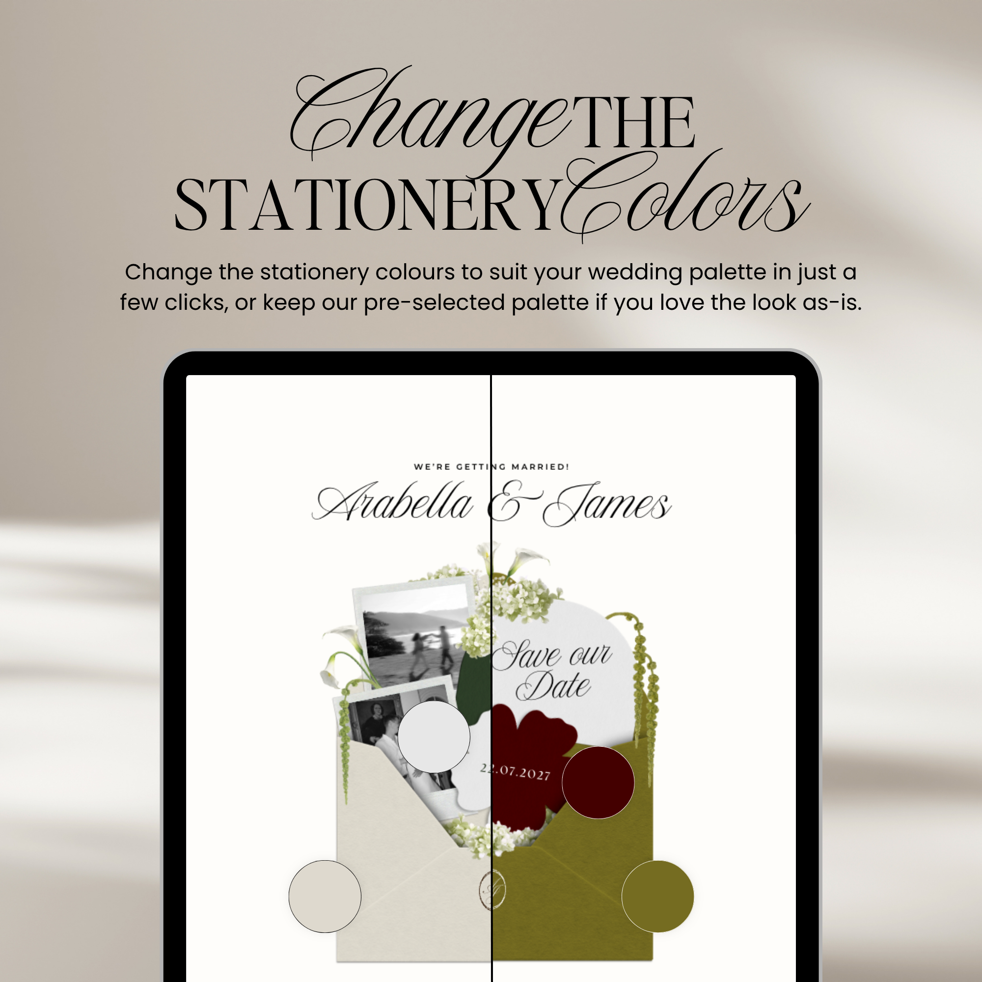 Save The Date Wedding Website Template (Olive Green & Burgundy)