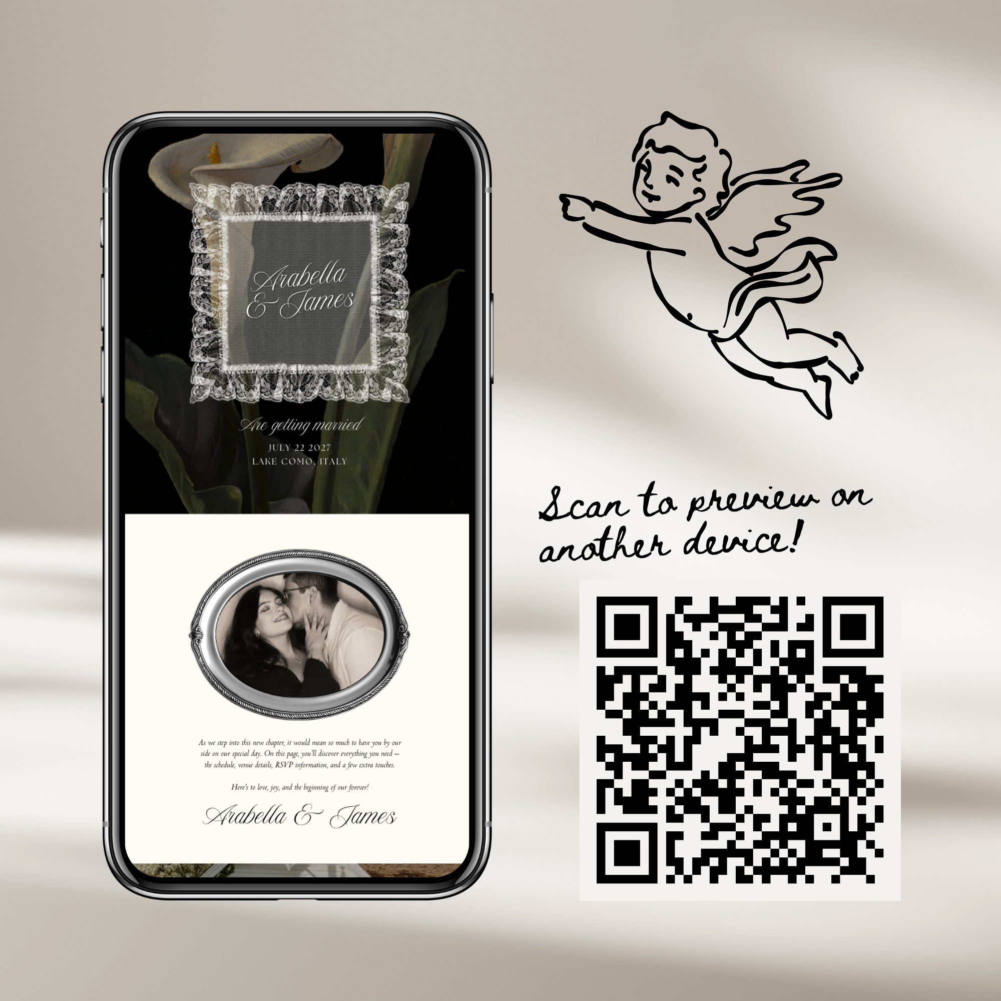 Old Money Lace Wedding Website Template with RSVP (Lace 01)