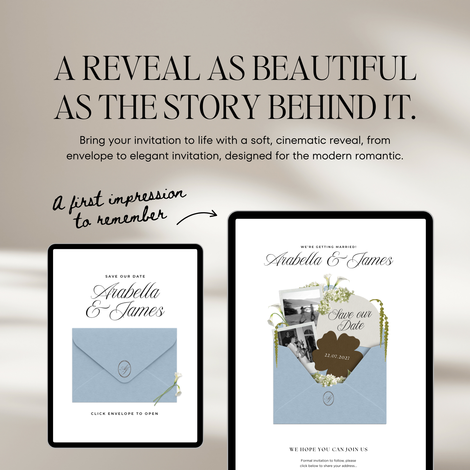 Save The Date Wedding Website Template (Brown & Dusty Blue)