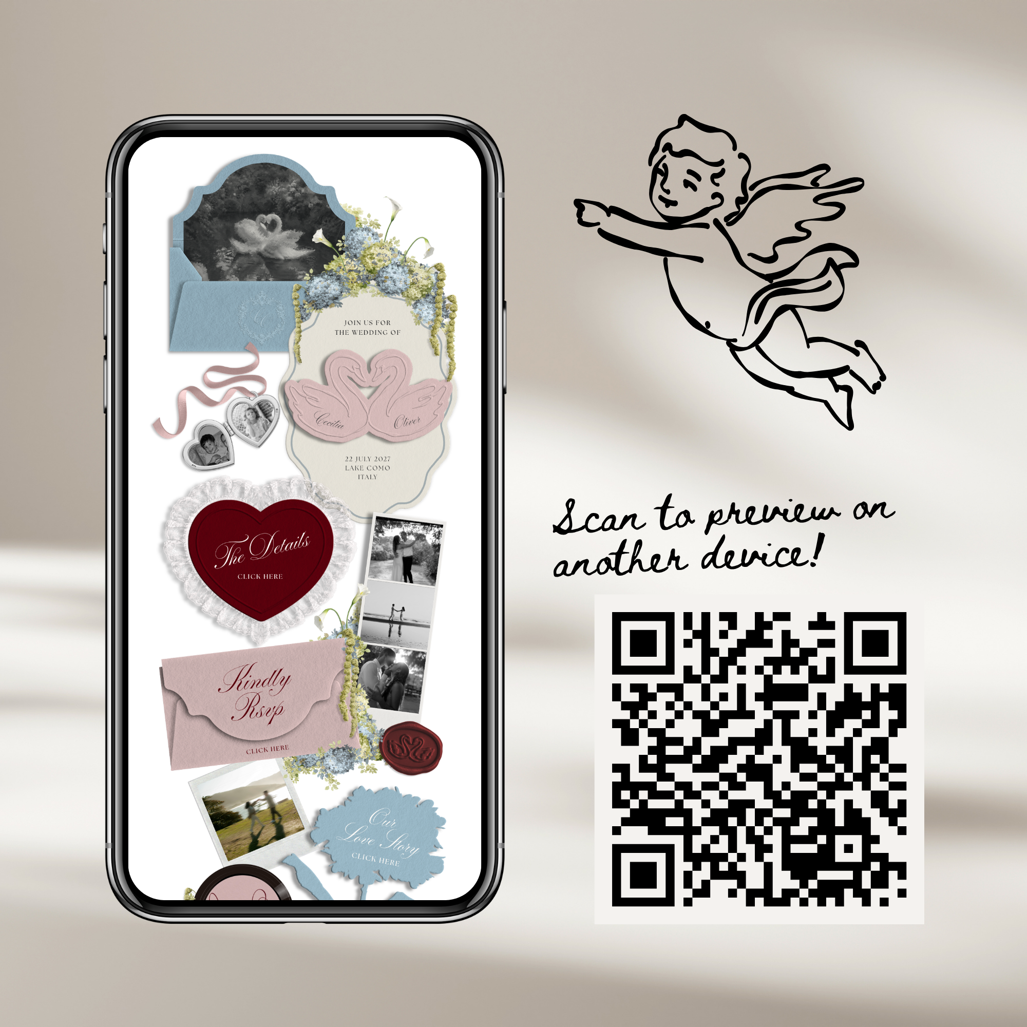 Wedding Website Template with RSVP (Envelope 04 - Blue & Pink)