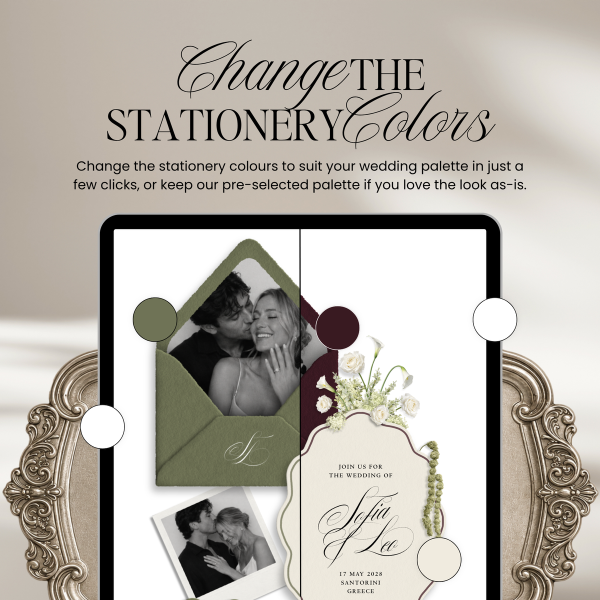 Wedding Website Template with RSVP (Envelope 06 - Green + Burgundy)