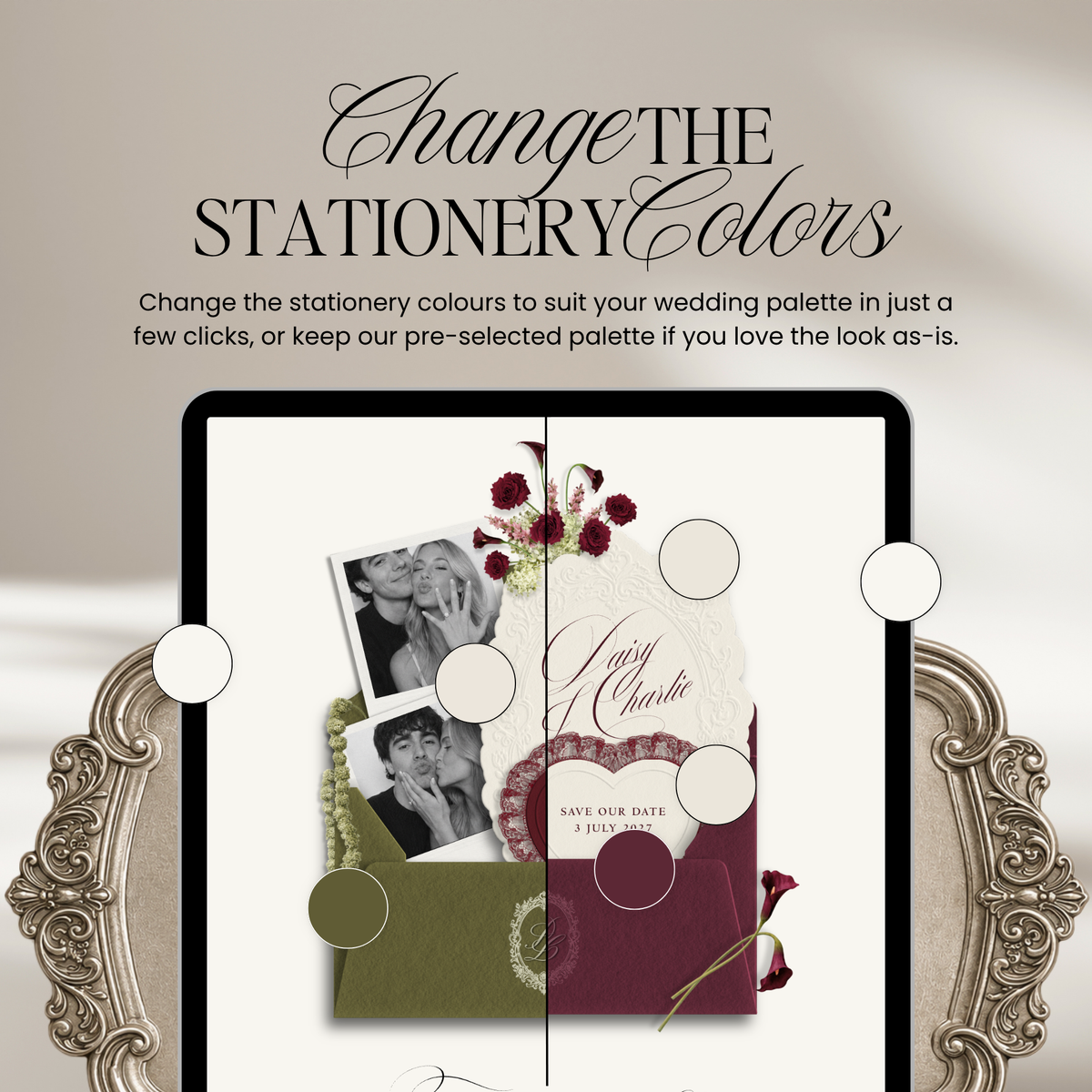 Save The Date Wedding Website Template (Envelope 07 - Green + Burgundy)