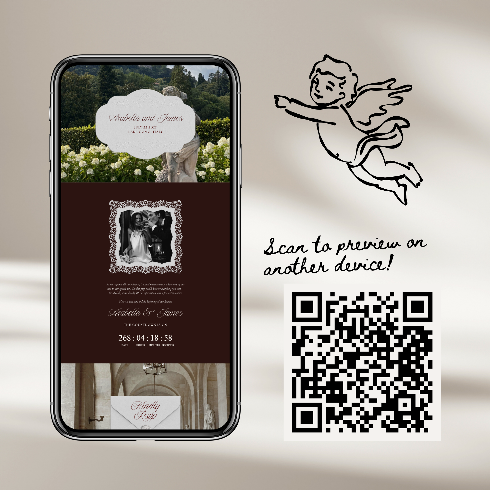Old Money Wedding Website Template with RSVP (Burgundy)