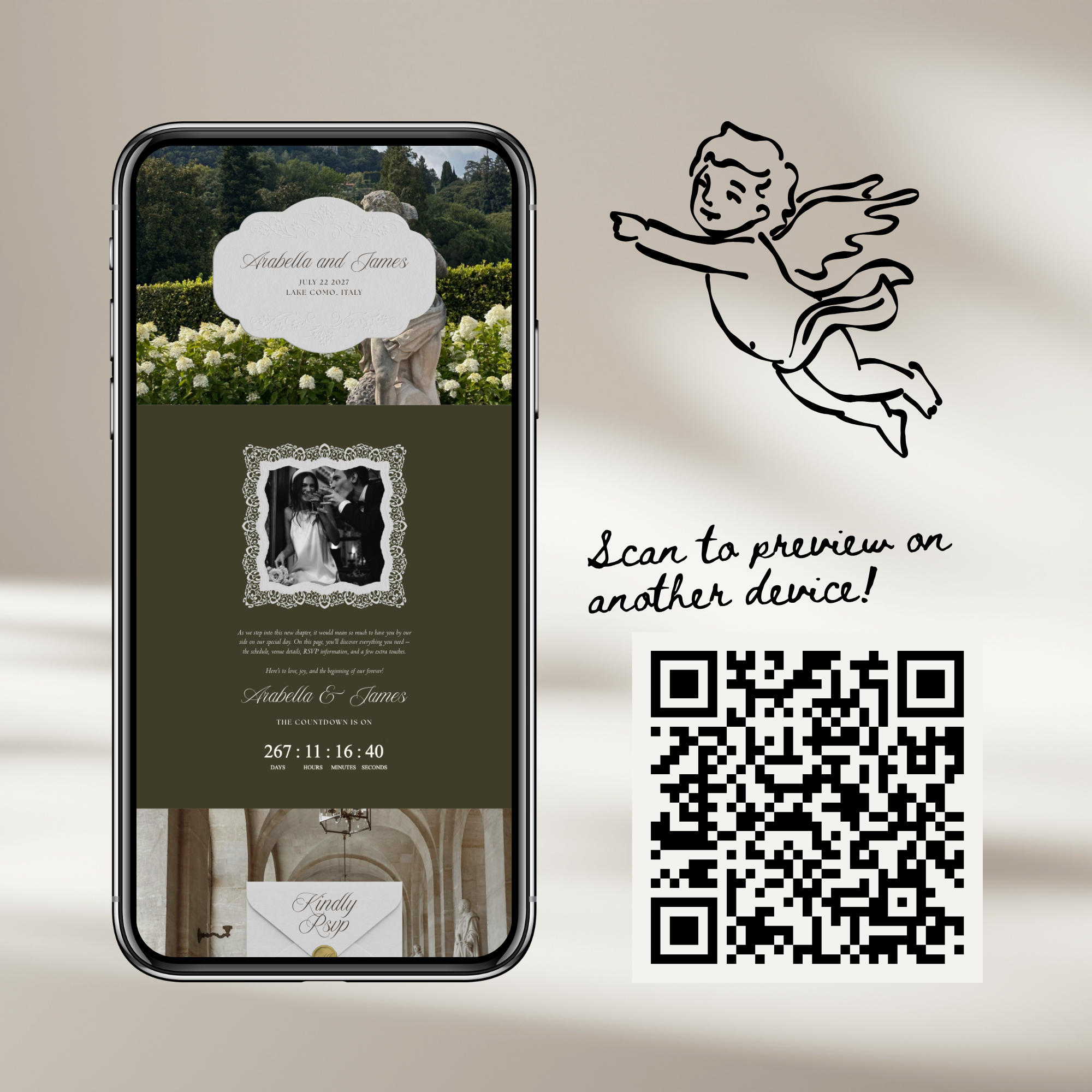 Old Money Wedding Website Template with RSVP (Olive)