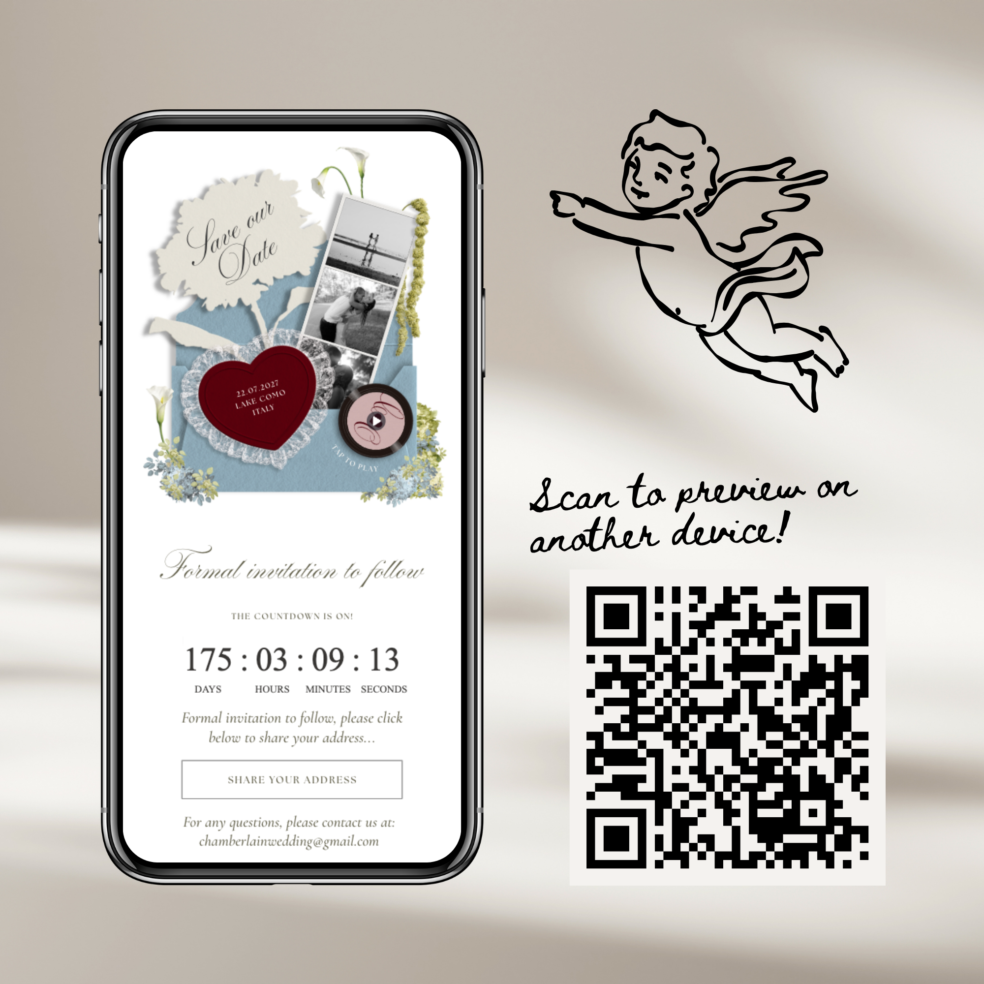 Save The Date Wedding Website Template (Envelope 04 - Blue & Pink)