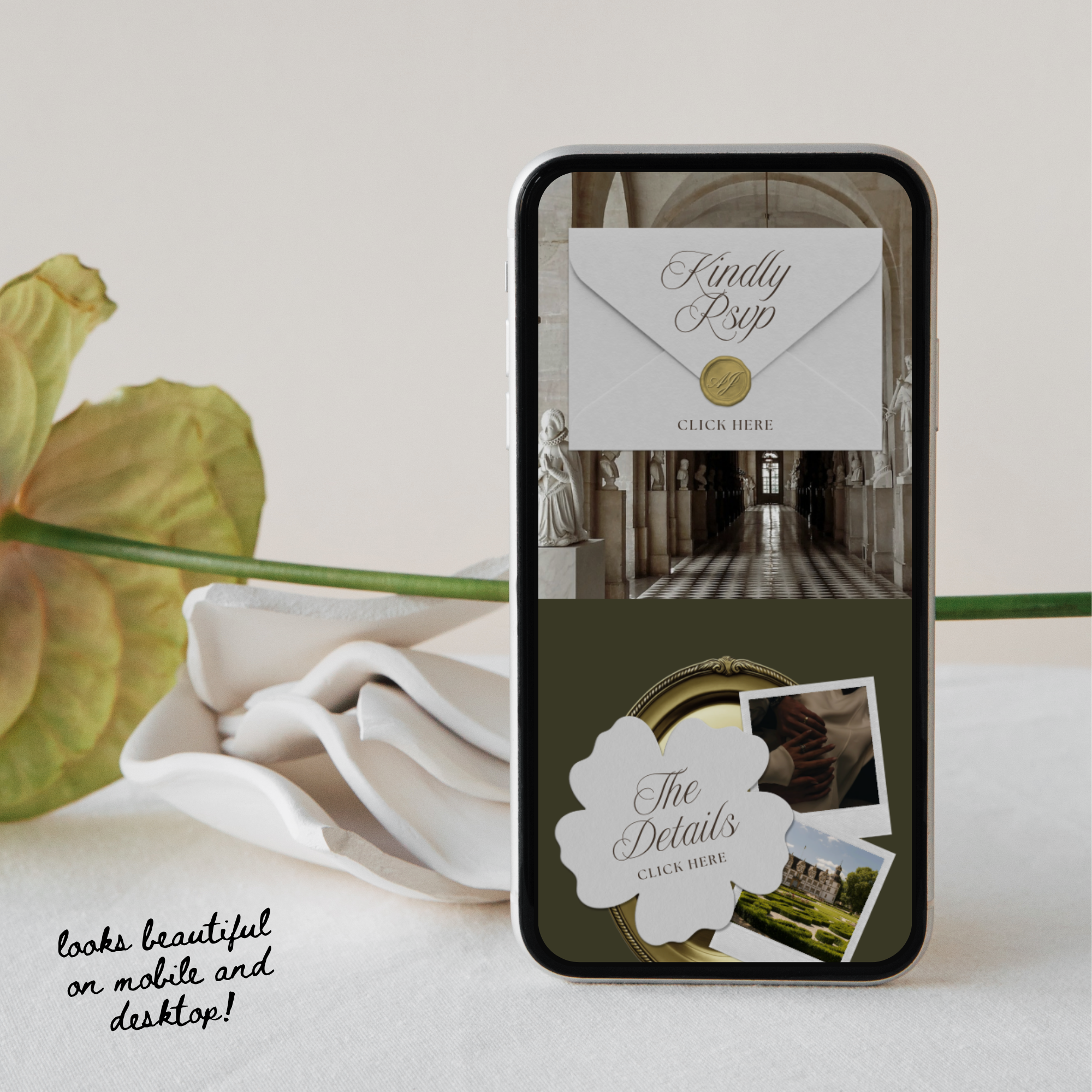 Old Money Wedding Website Template with RSVP (Olive)