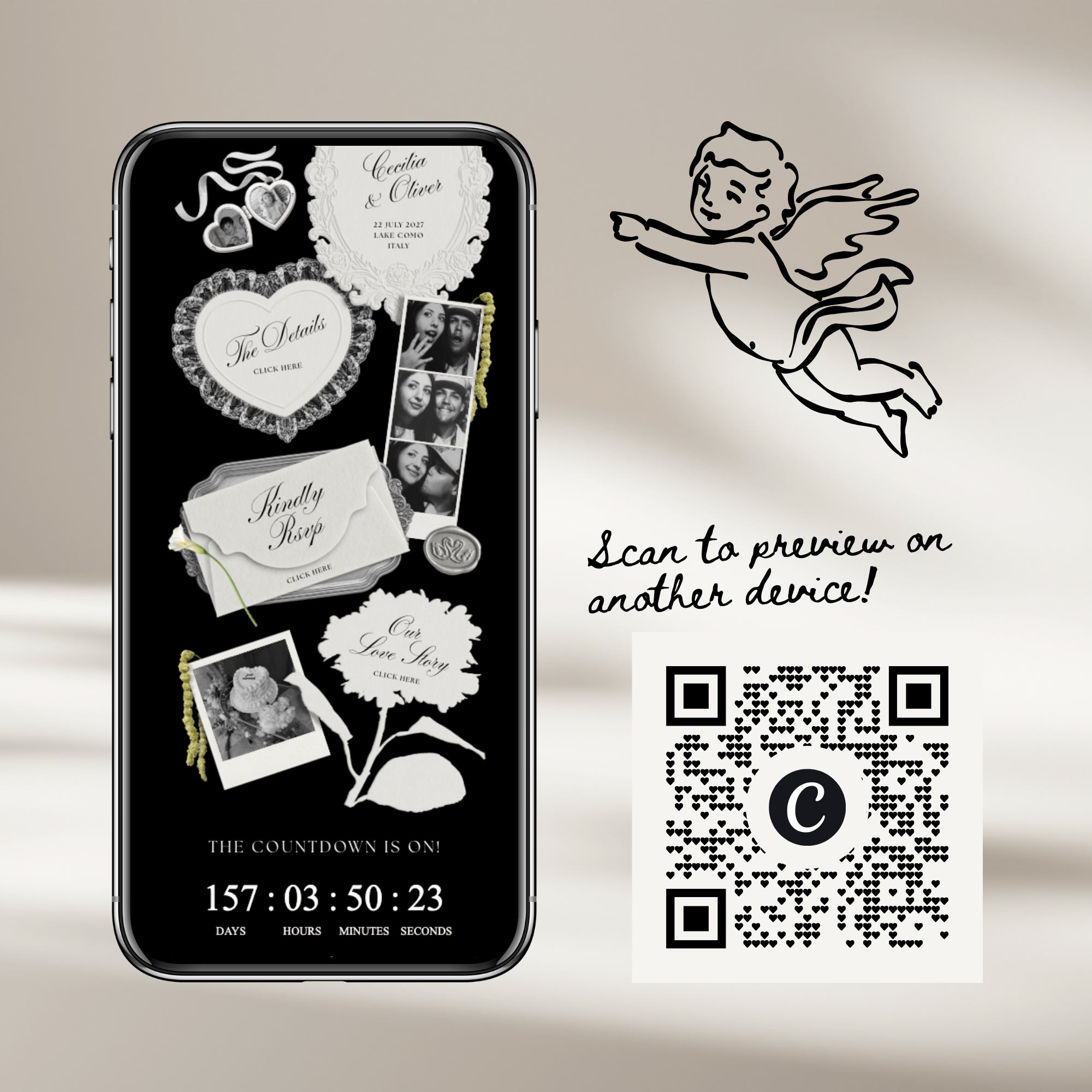 Wedding Website Template with RSVP (Photo Booth 01 - Black)