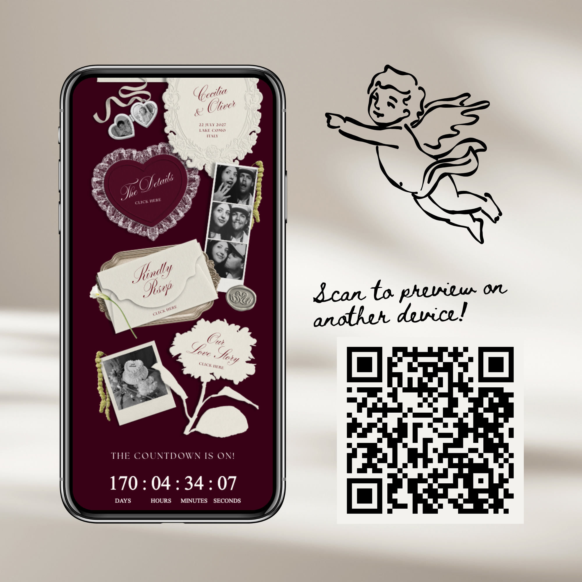 Wedding Website Template with RSVP (Photo Booth 01 - Burgundy)
