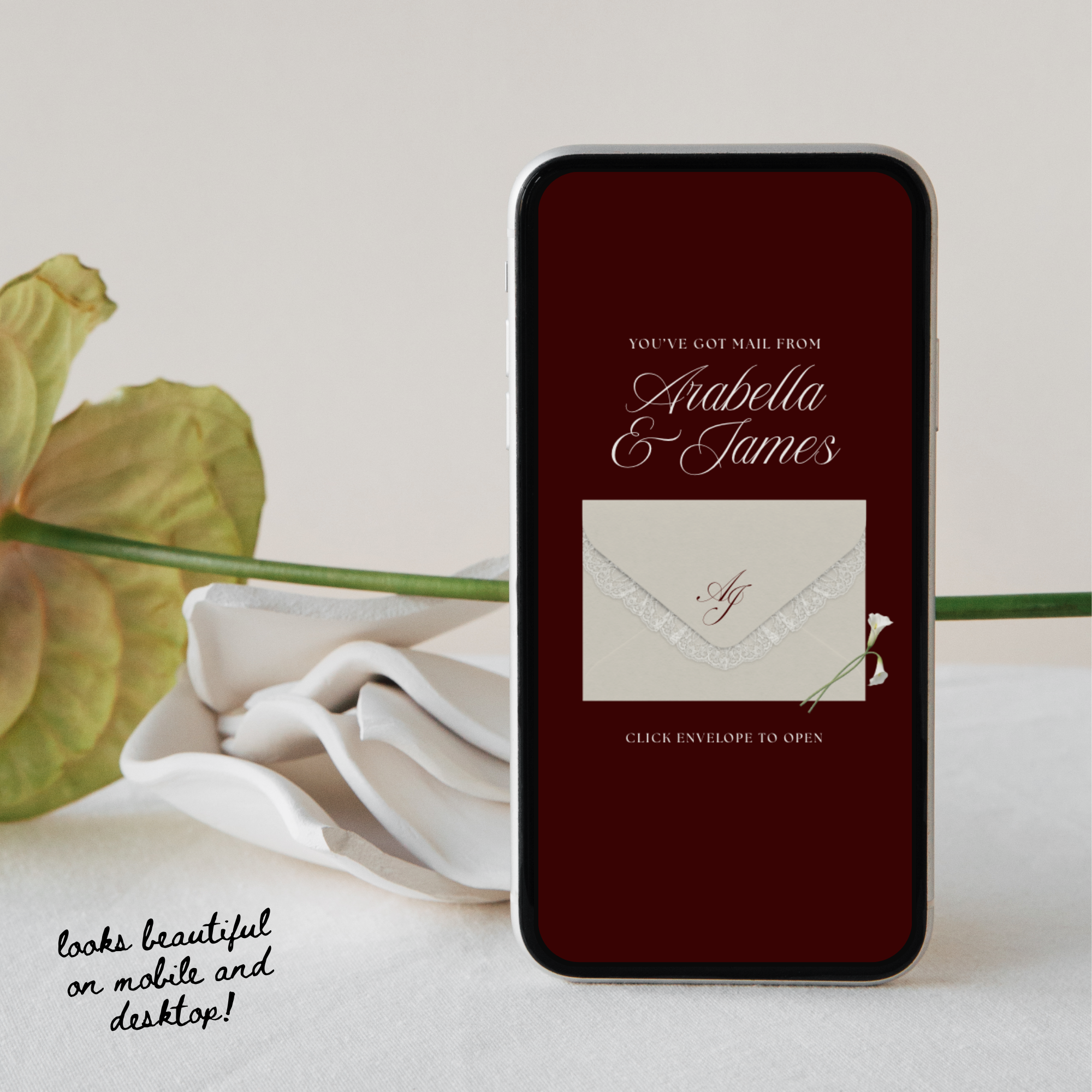 Old Money Wedding Website Template with RSVP (Burgundy)