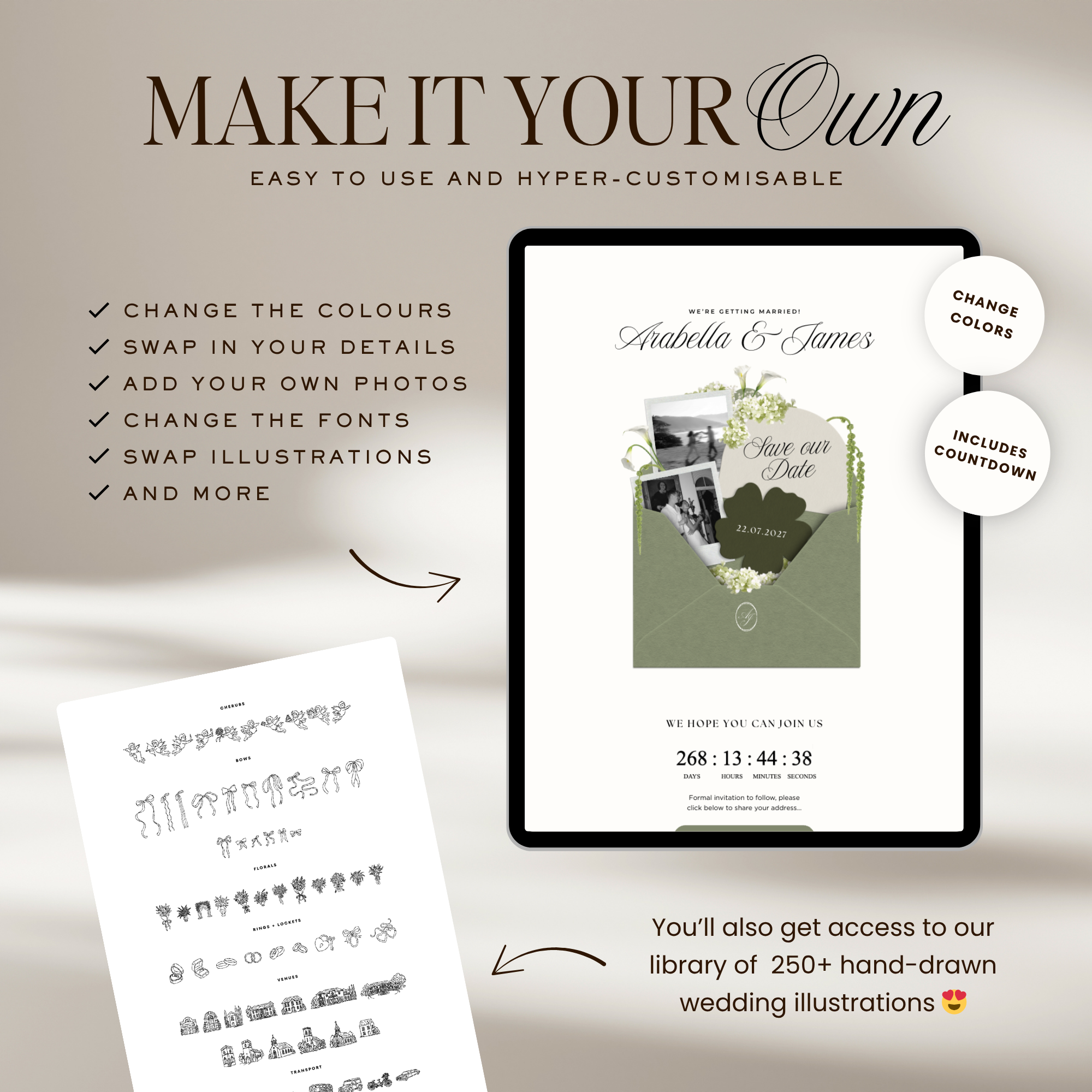 Save The Date Wedding Website Template (Sage & Ivory)