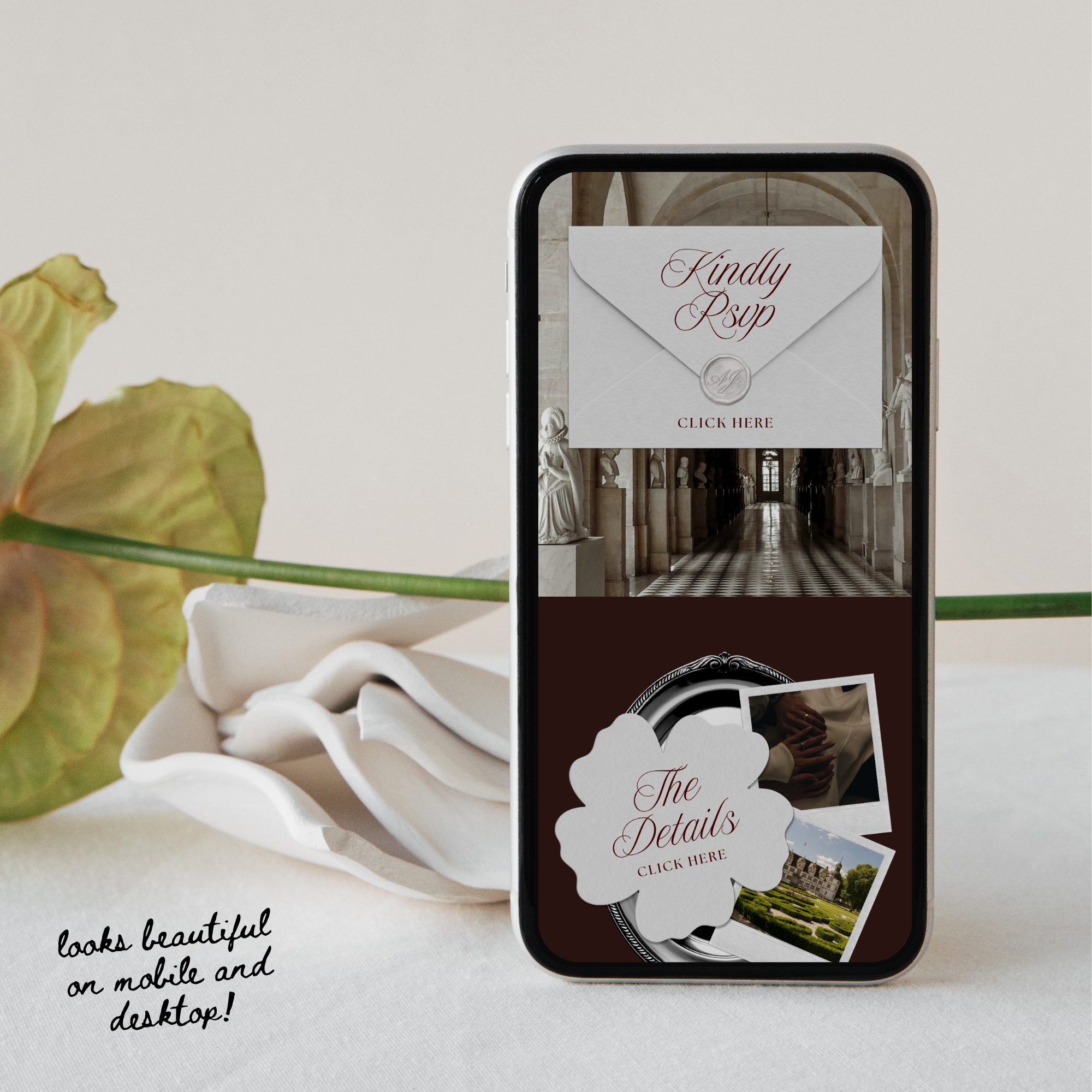 Old Money Wedding Website Template with RSVP (Burgundy)