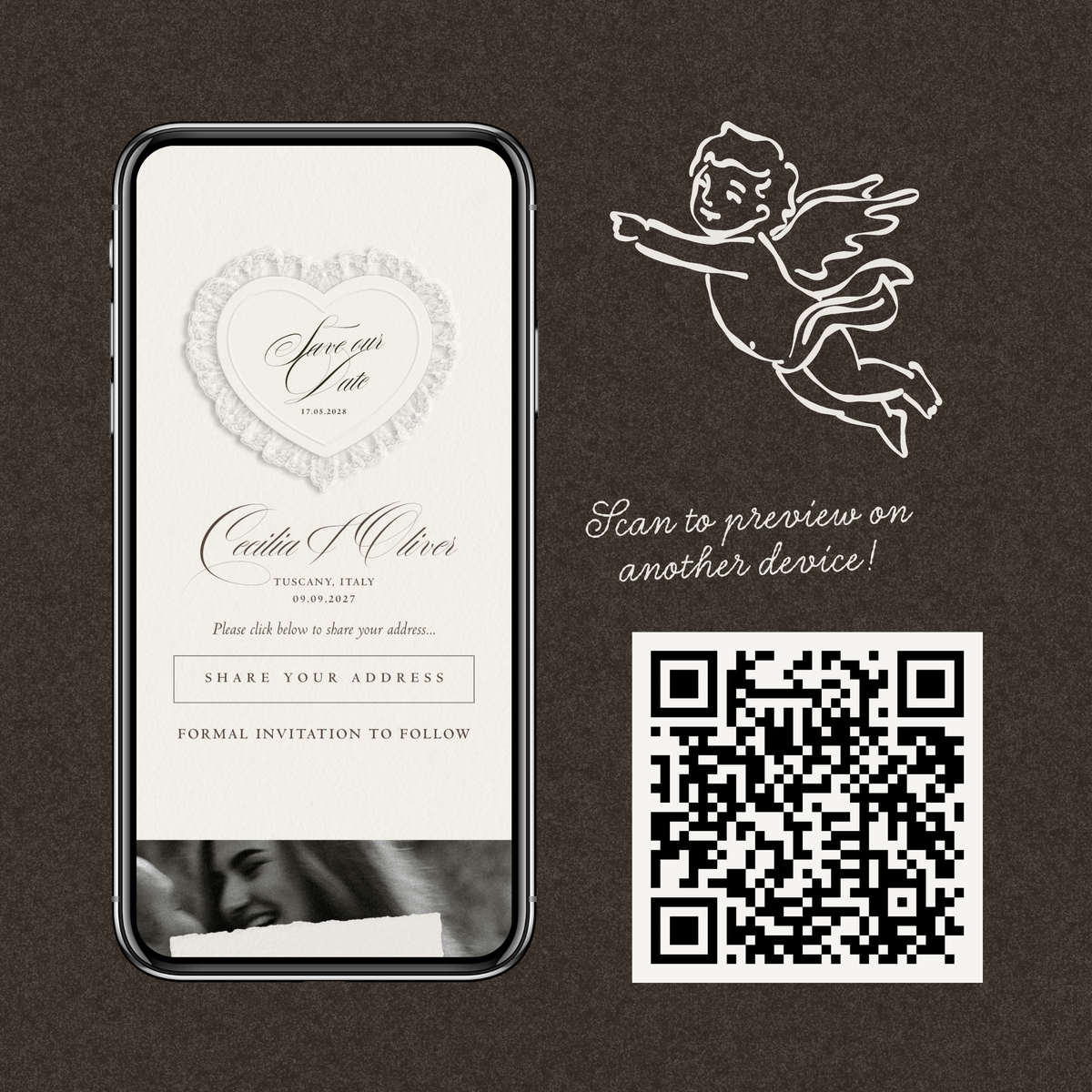 Lace Heart Save The Date Website Template (Lace 03 - Ivory)