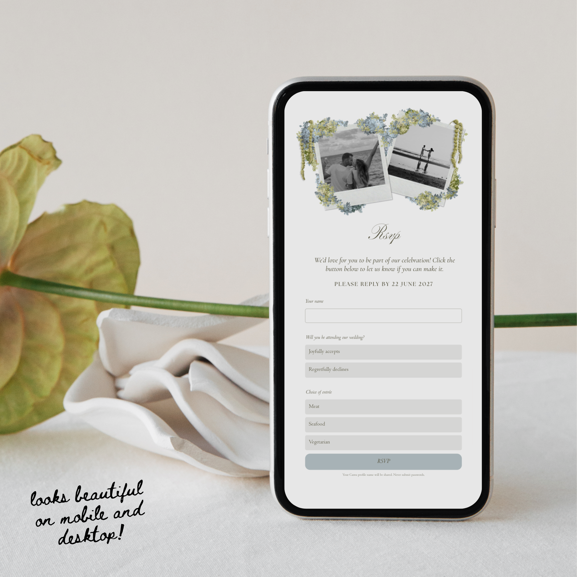 Wedding Website Template with RSVP (Envelope 04 - Blue & Pink)