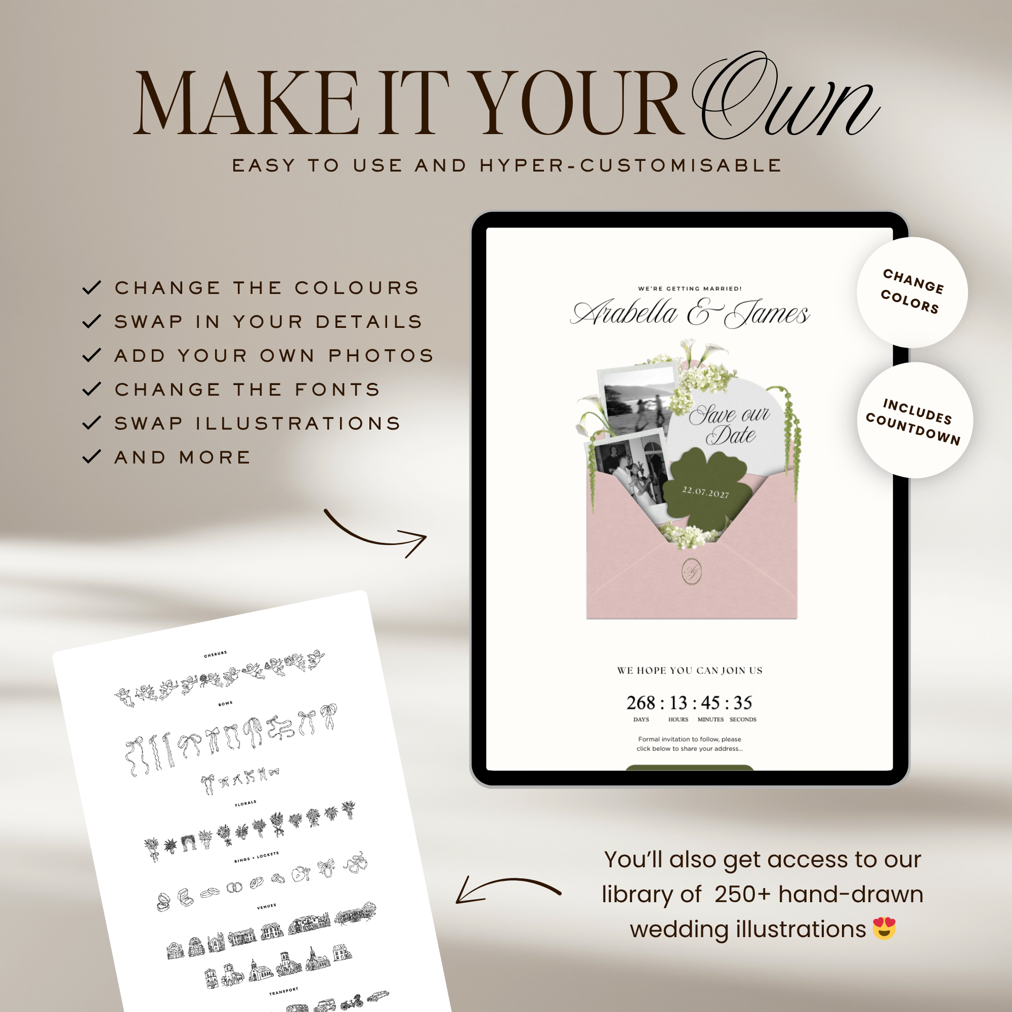 Save The Date Wedding Website Template (Pink & Green)