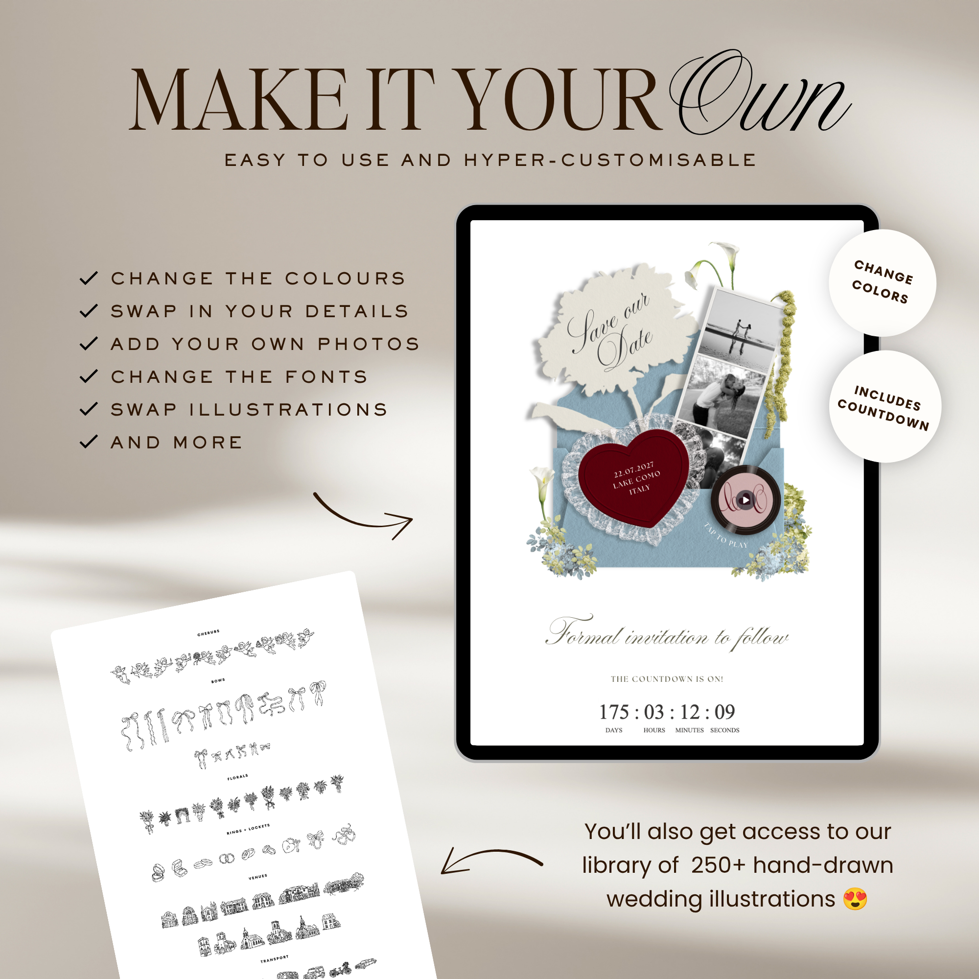 Save The Date Wedding Website Template (Envelope 04 - Blue & Pink)