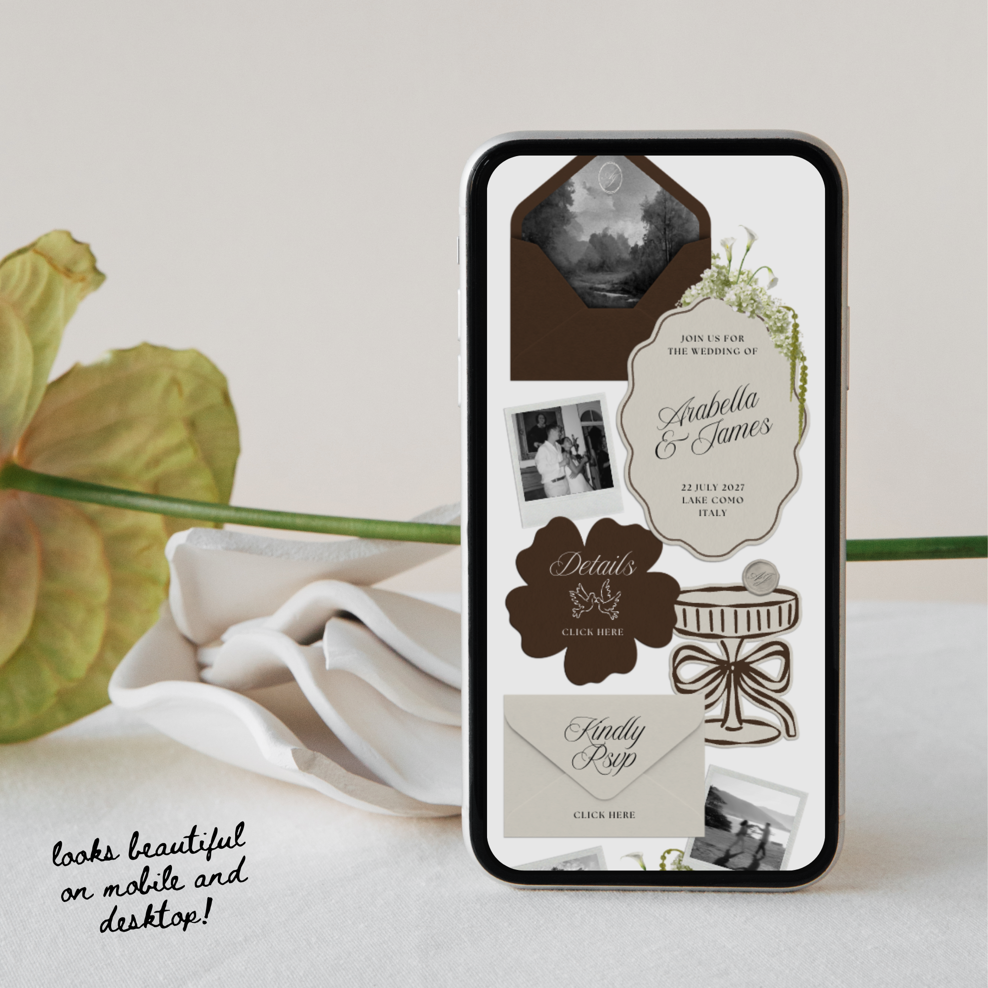 Wedding Website Template with RSVP (Brown & Ivory)