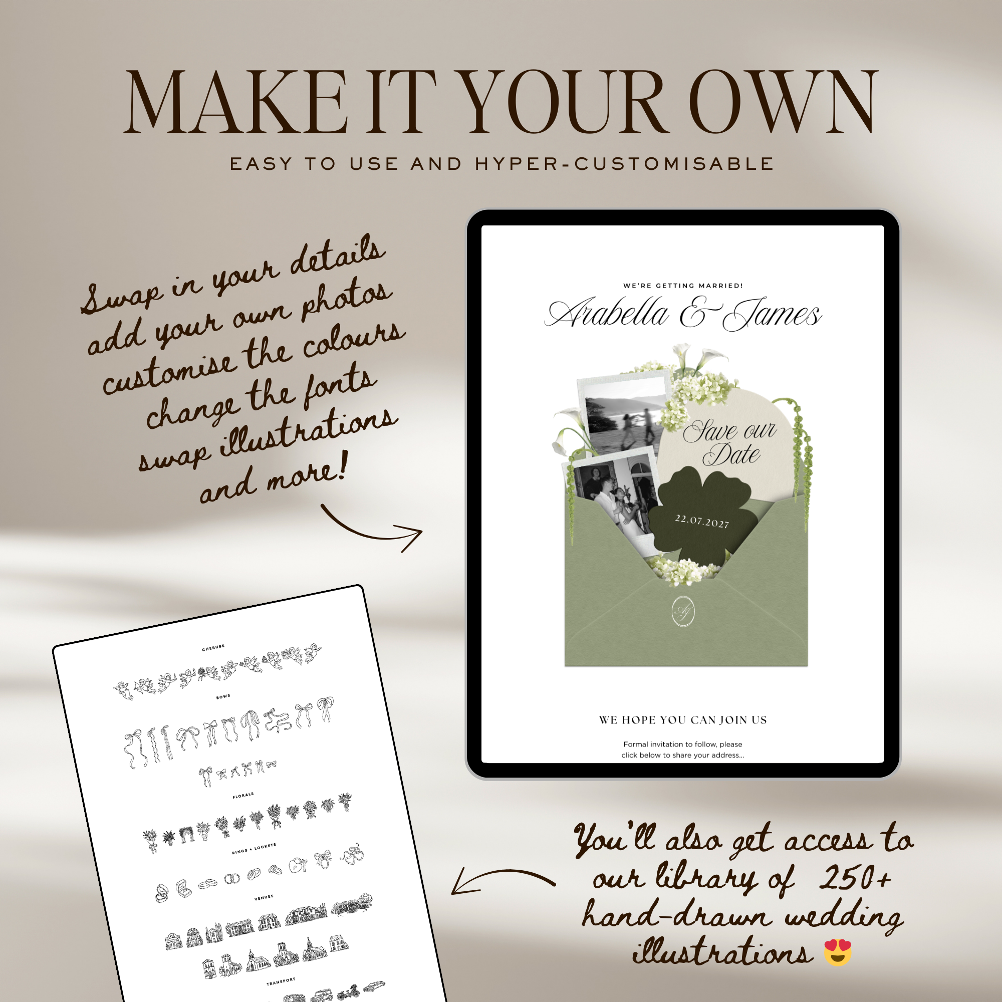 Save The Date Wedding Website Template (Sage & Ivory)